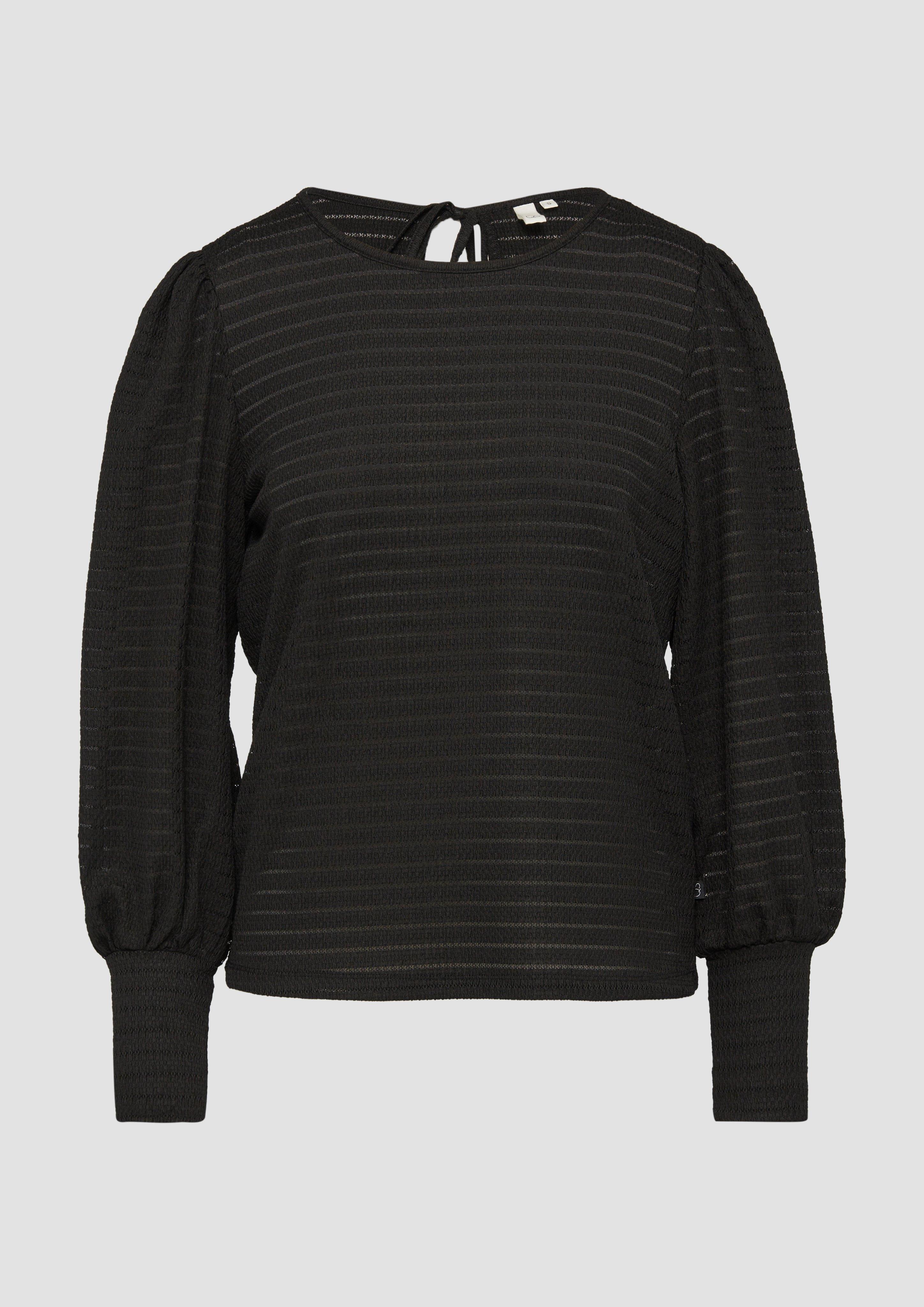 QS - Strukturiertes Langarmshirt mit Puffärmeln, Damen, schwarz