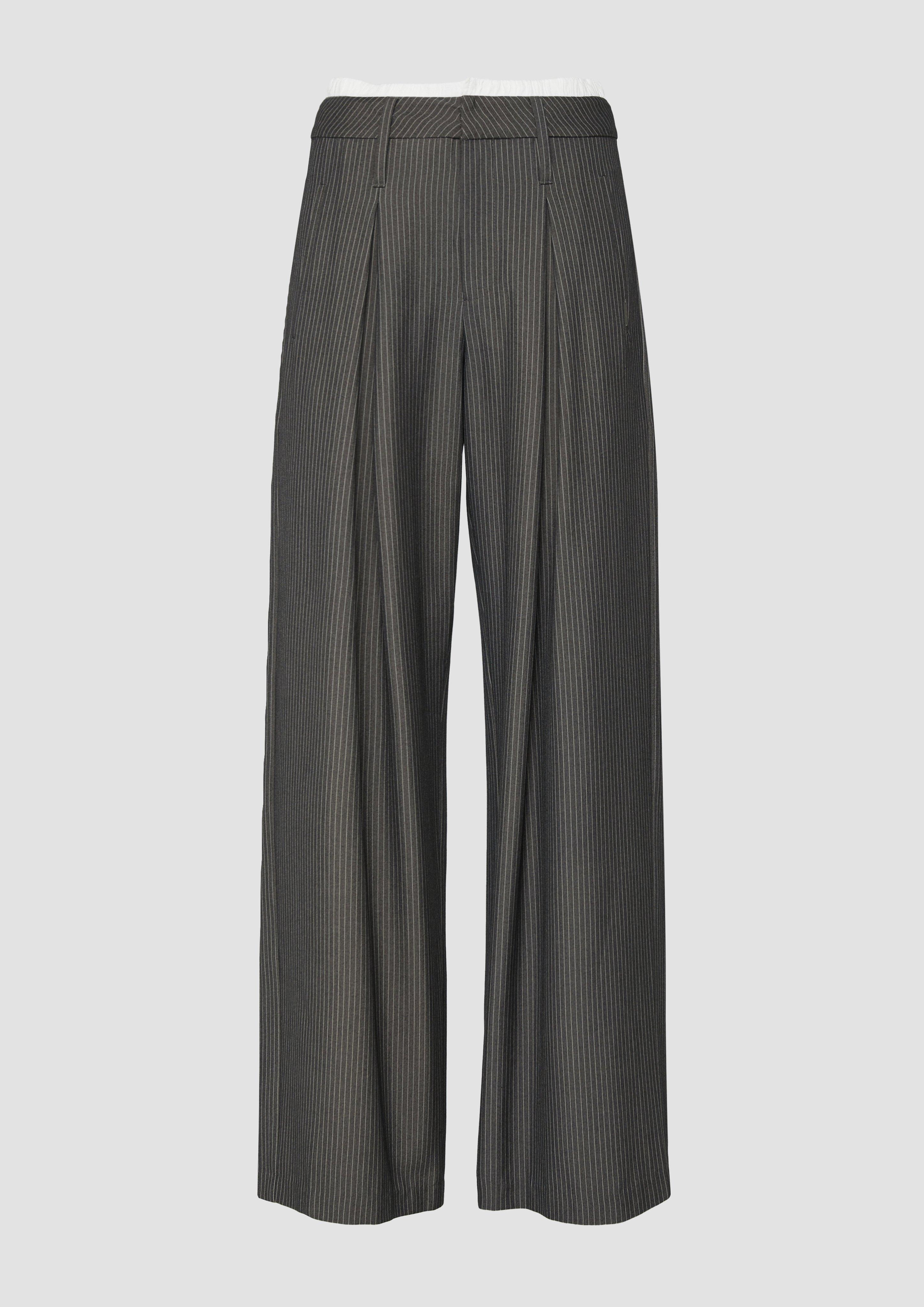 QS - Nadelstreifenhose mit Kontrastdetail am Bund, Damen, grau