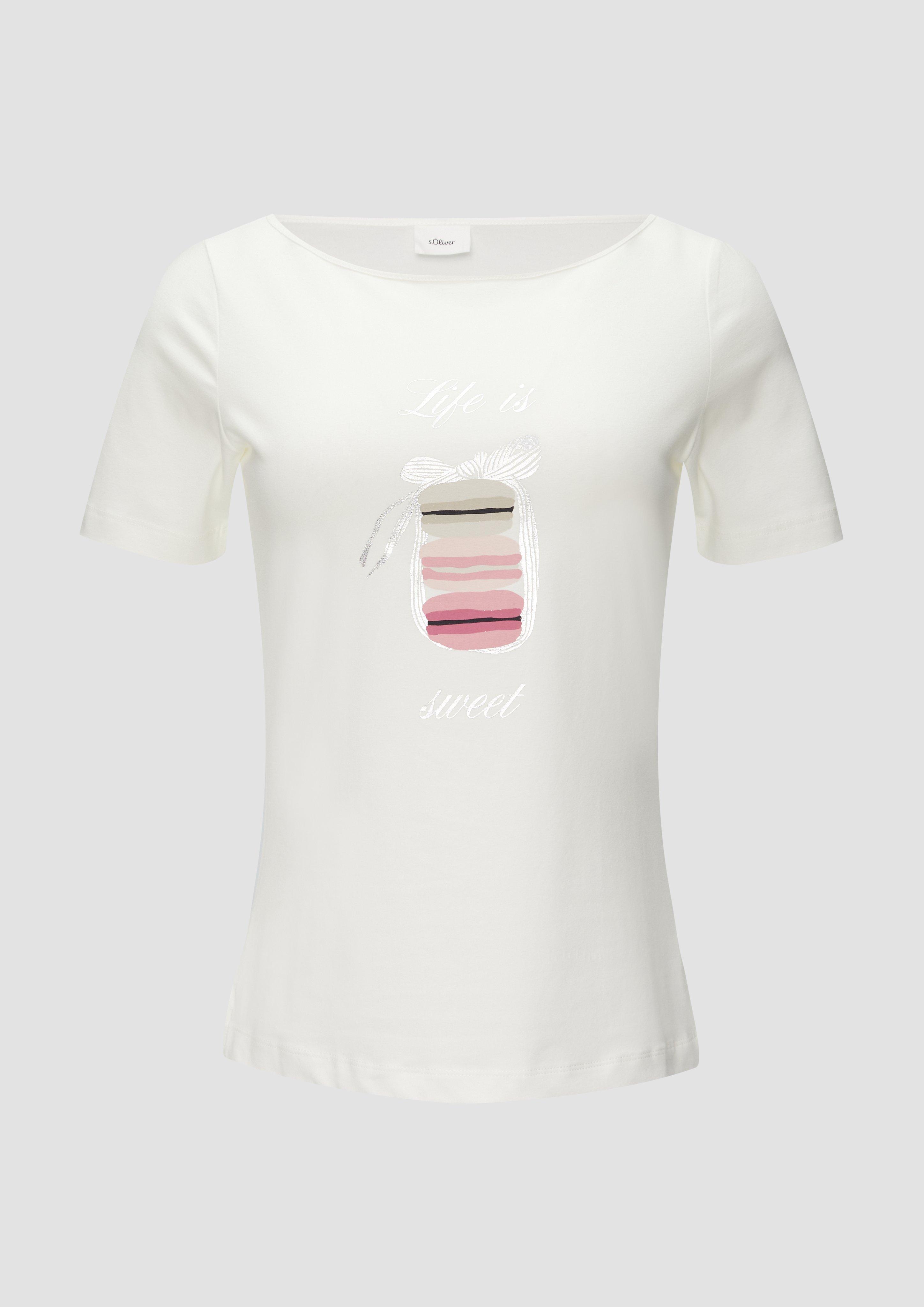 s.Oliver - T-Shirt mit Metallicprint auf der Front, Damen, creme