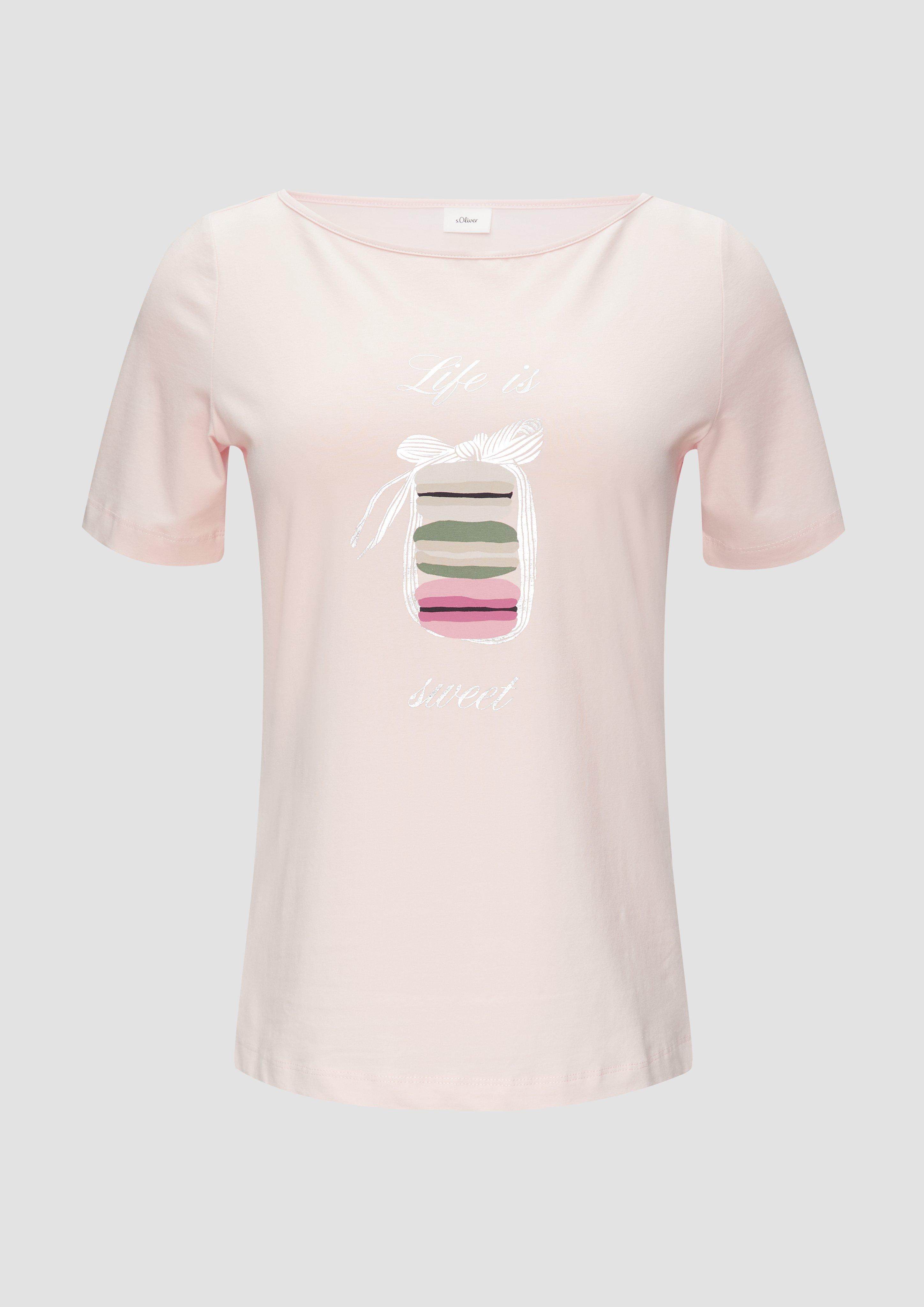 s.Oliver - T-Shirt mit Metallicprint auf der Front, Damen, Rosa