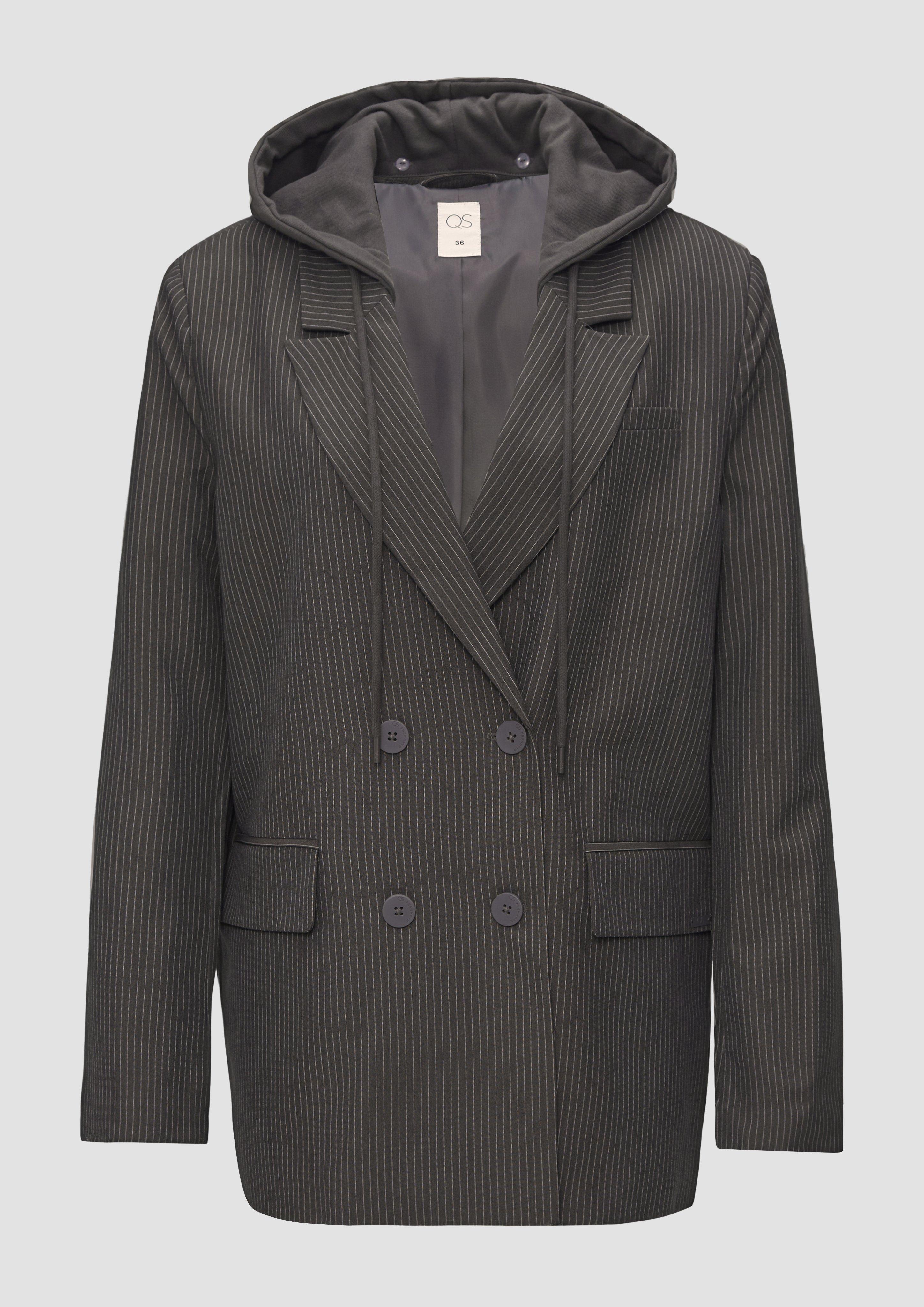 QS - Nadelstreifenblazer mit abnehmbarer Kapuze, Damen, grau