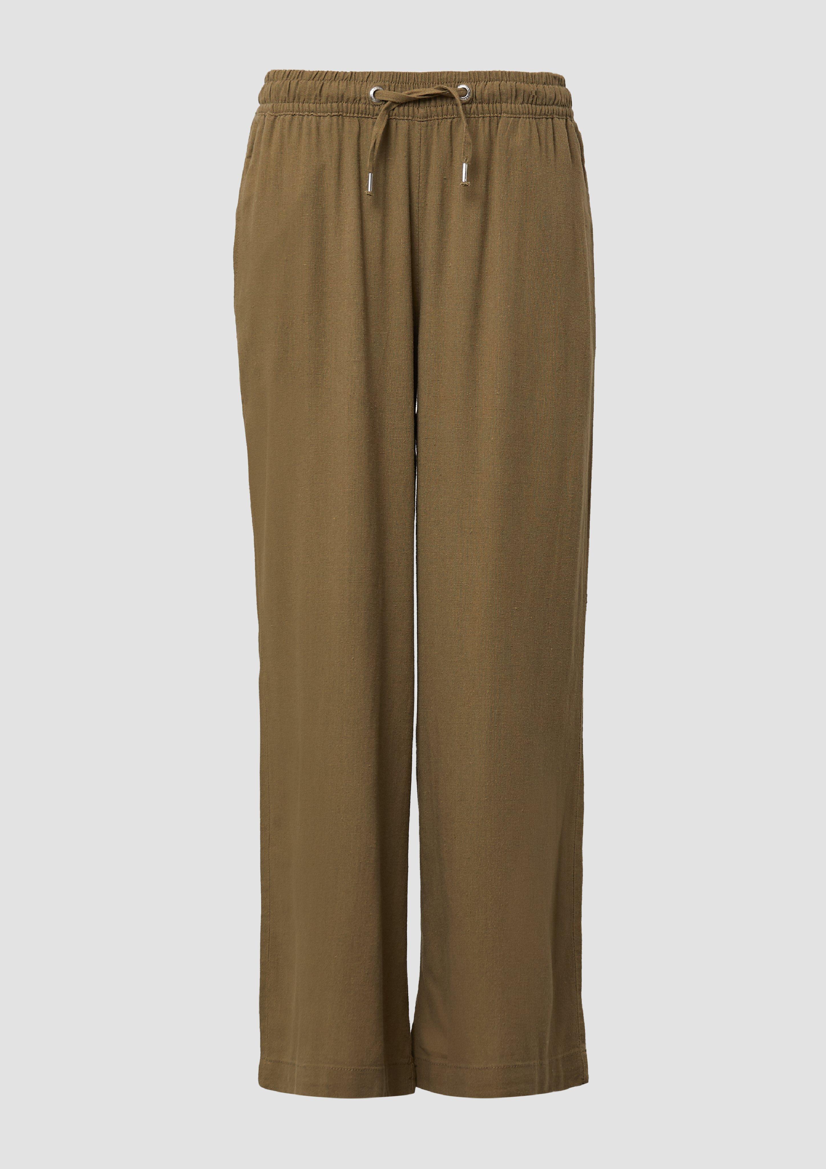 QS - Leinenmixhose mit Gummizug und weitem Bein, Damen, Grün