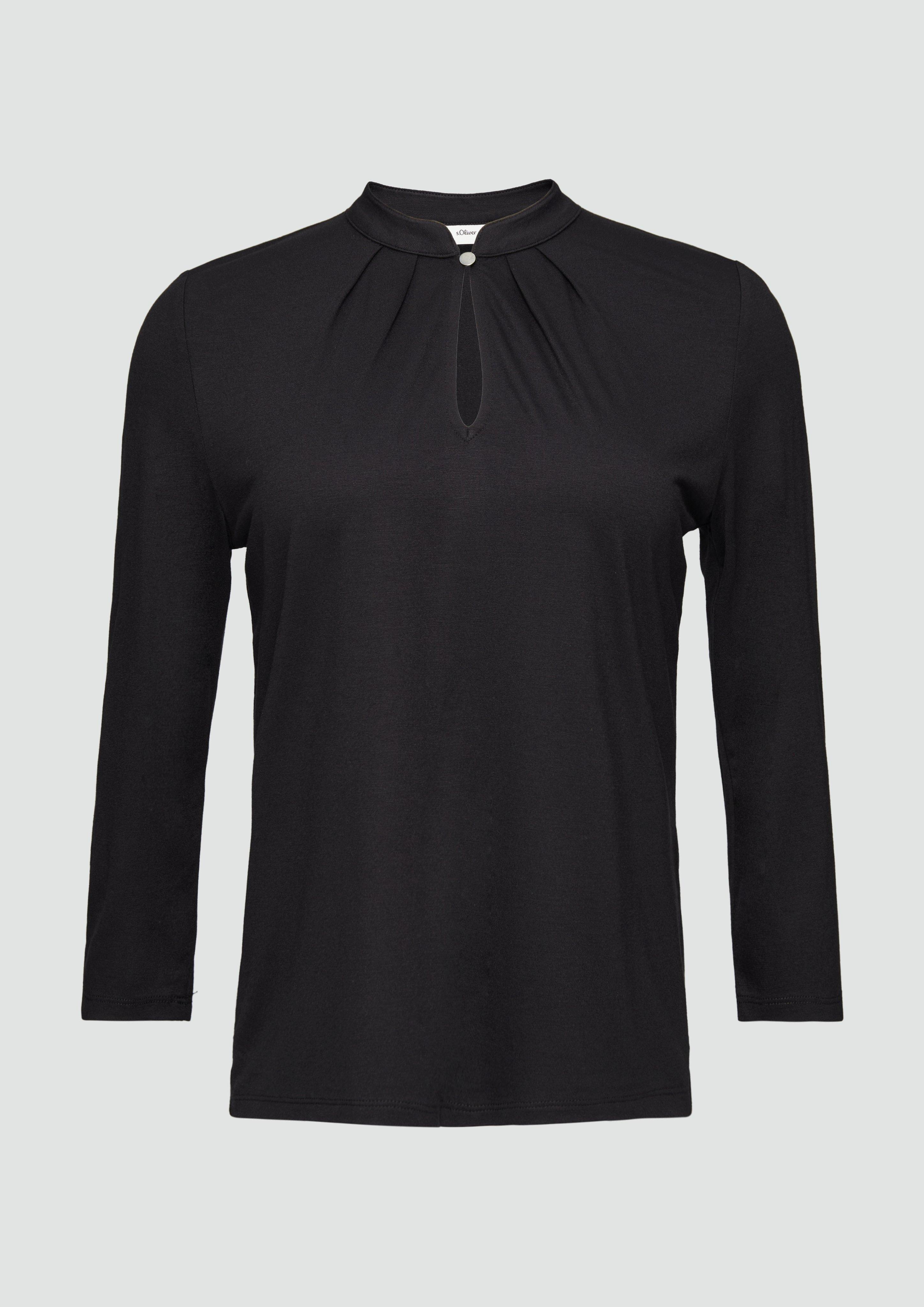 s.Oliver - T-Shirt mit 3/4-Arm aus Viskosemix, Damen, schwarz