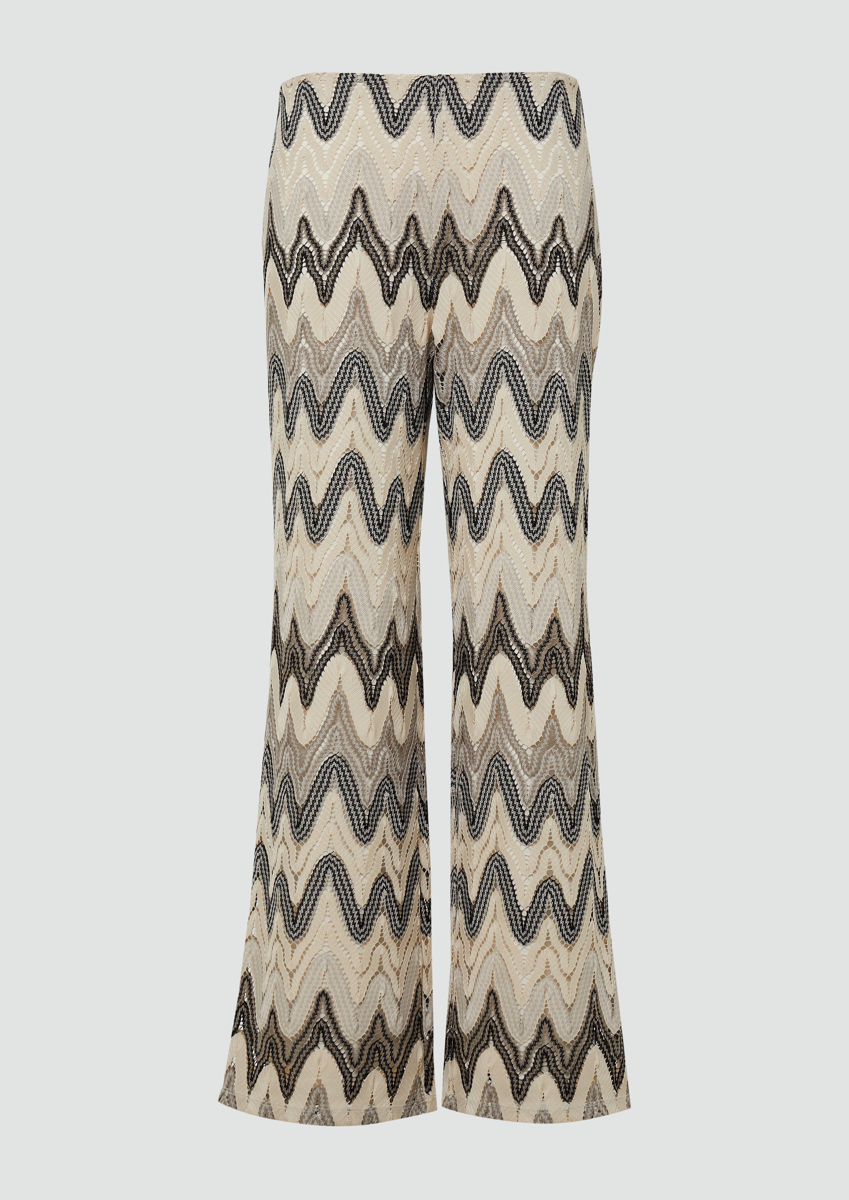 s.Oliver - Wide-Leg-Hose aus Häkeljersey mit All-over-Muster, Damen, creme