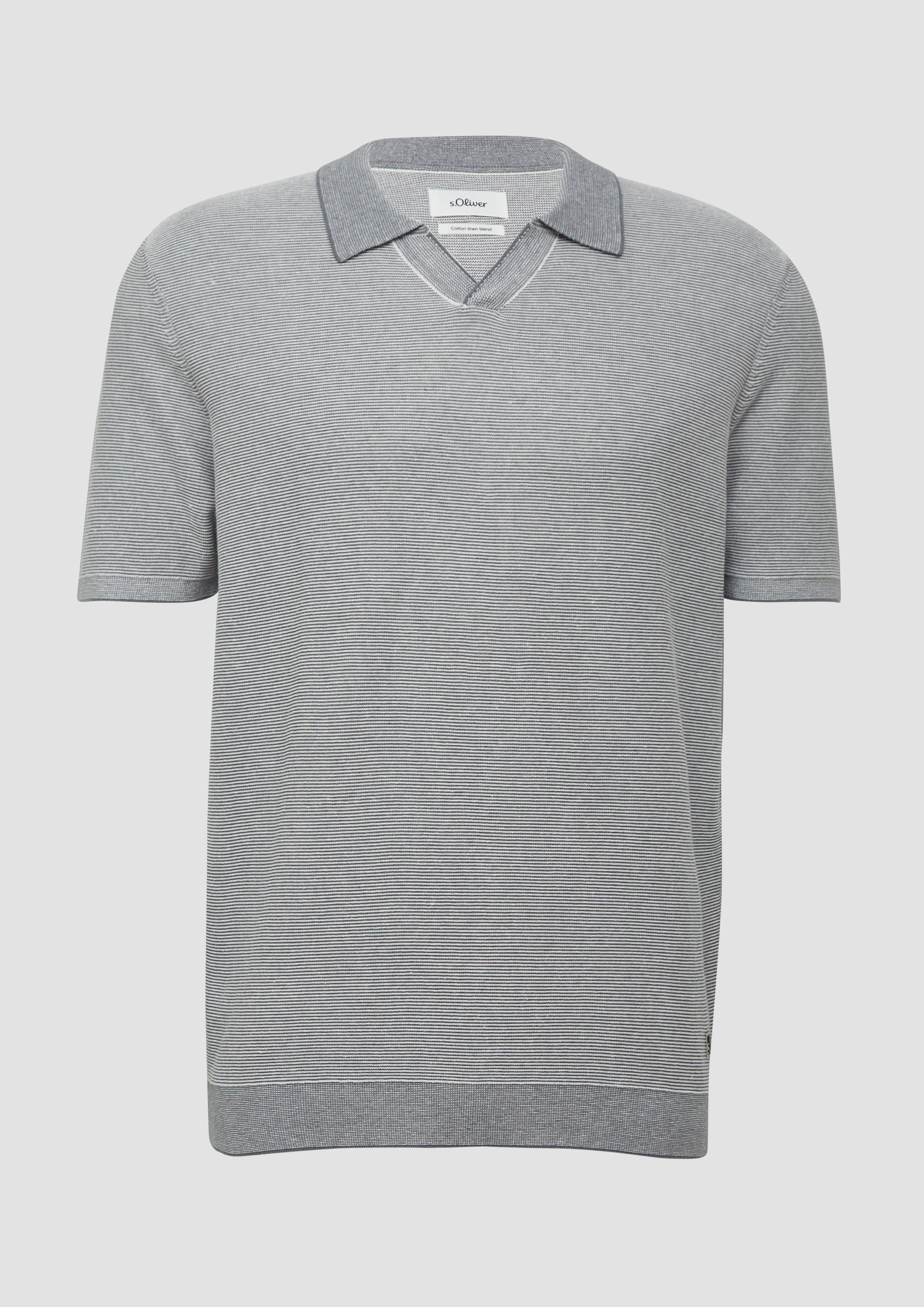 s.Oliver - Gestricktes Poloshirt aus Leinenmix, Herren, grau