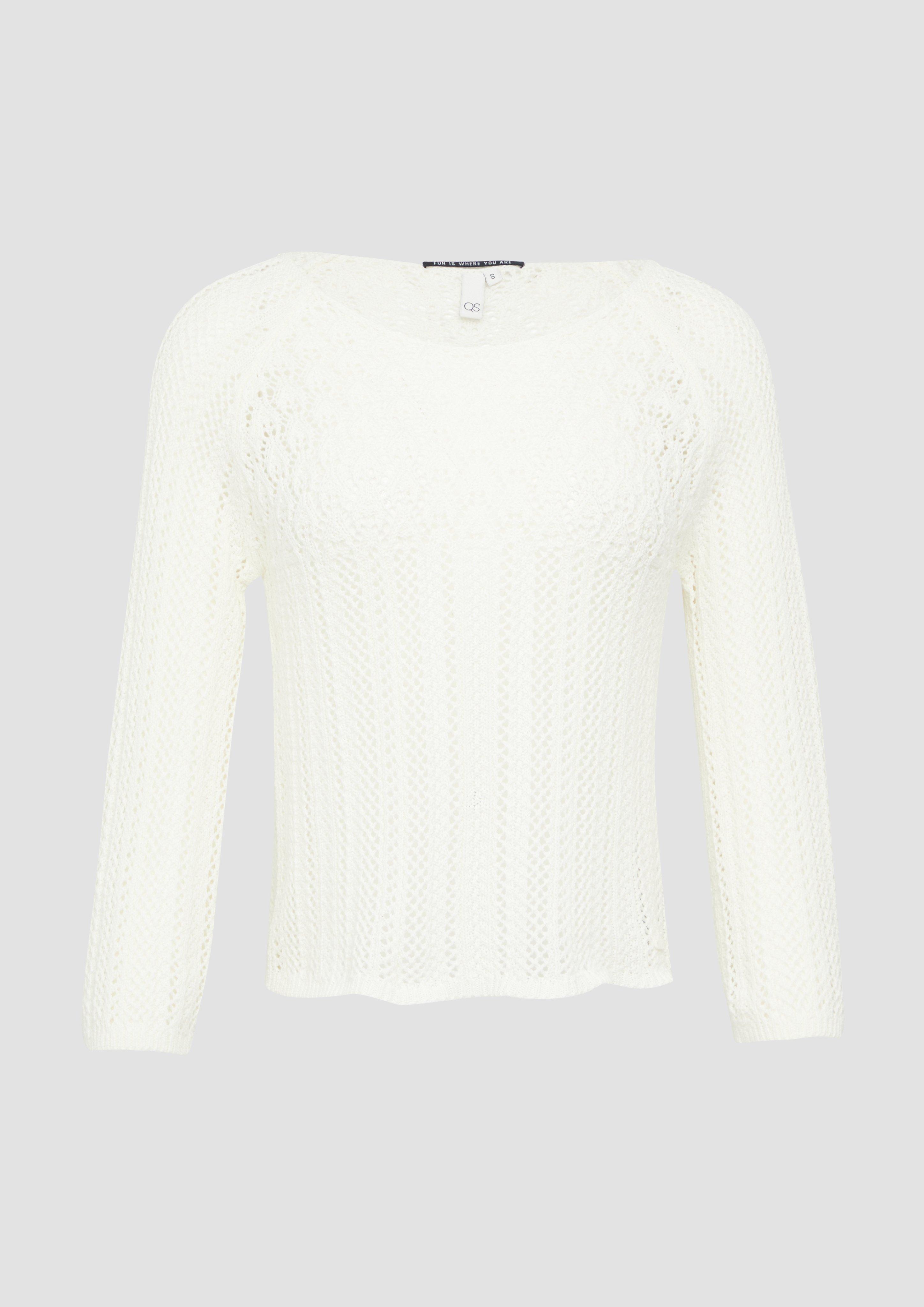 QS - Pullover in Häkeloptik, Damen, creme