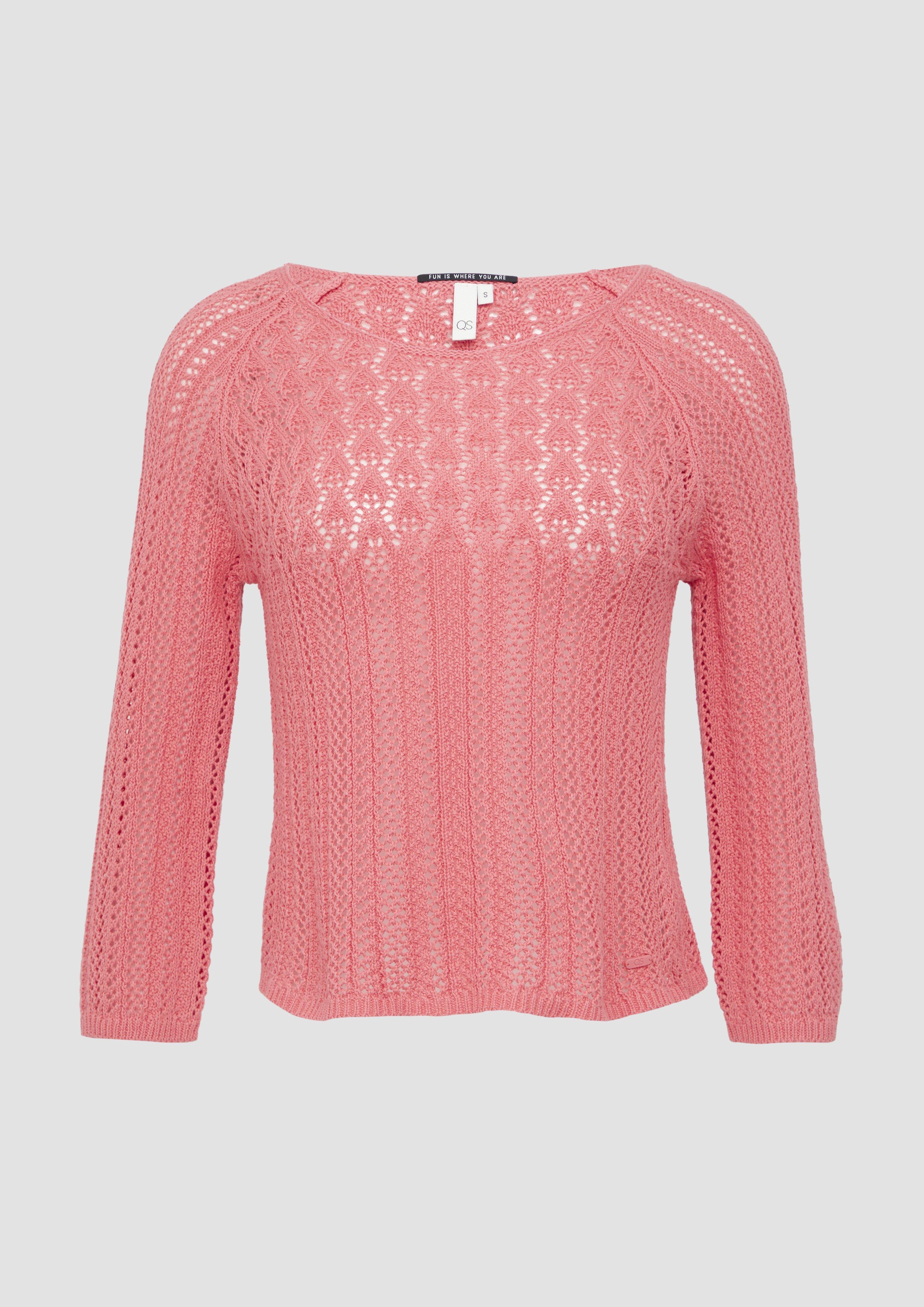 QS - Pullover in Häkeloptik, Damen, Orange