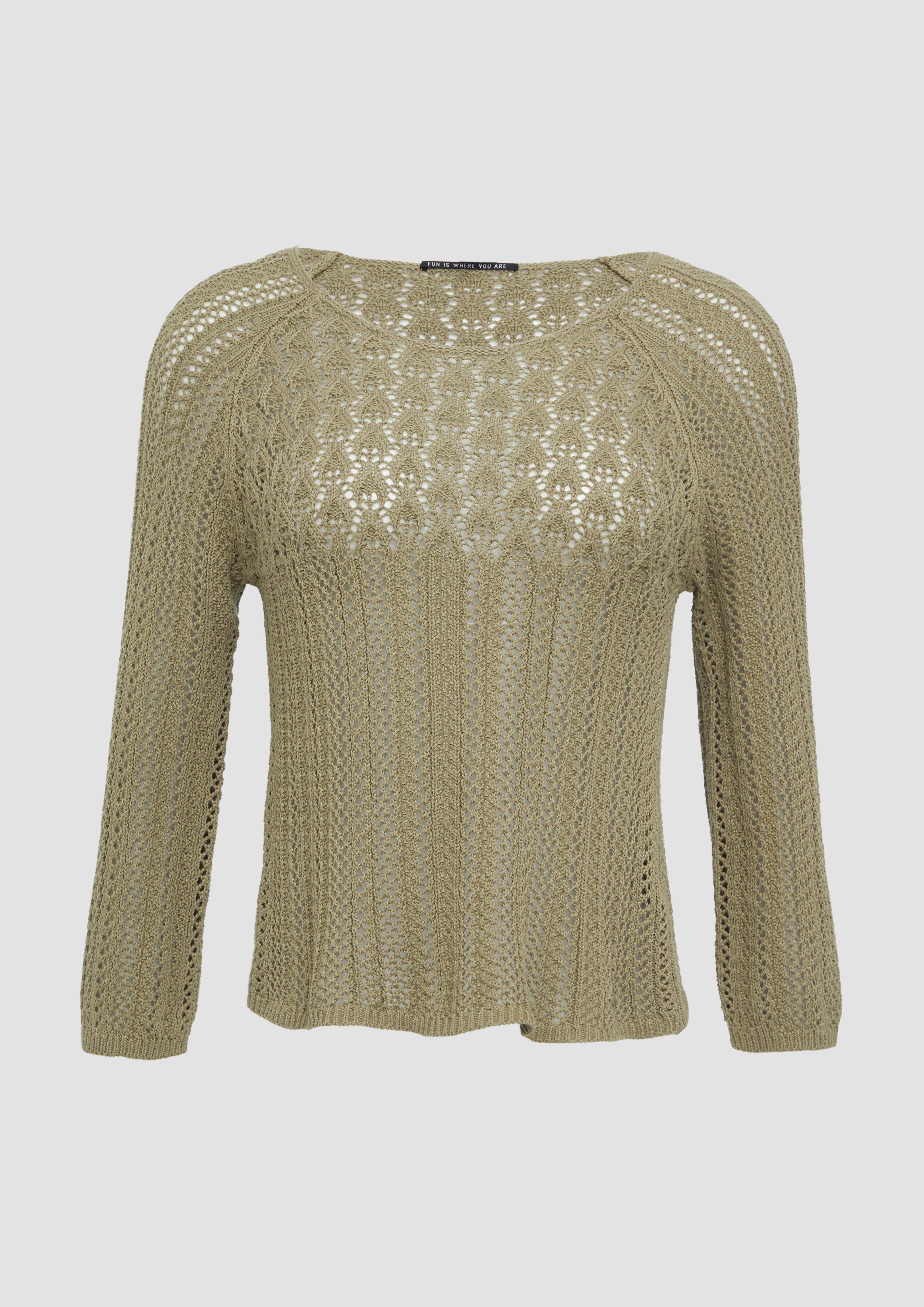 QS - Pullover in Häkeloptik, Damen, Grün