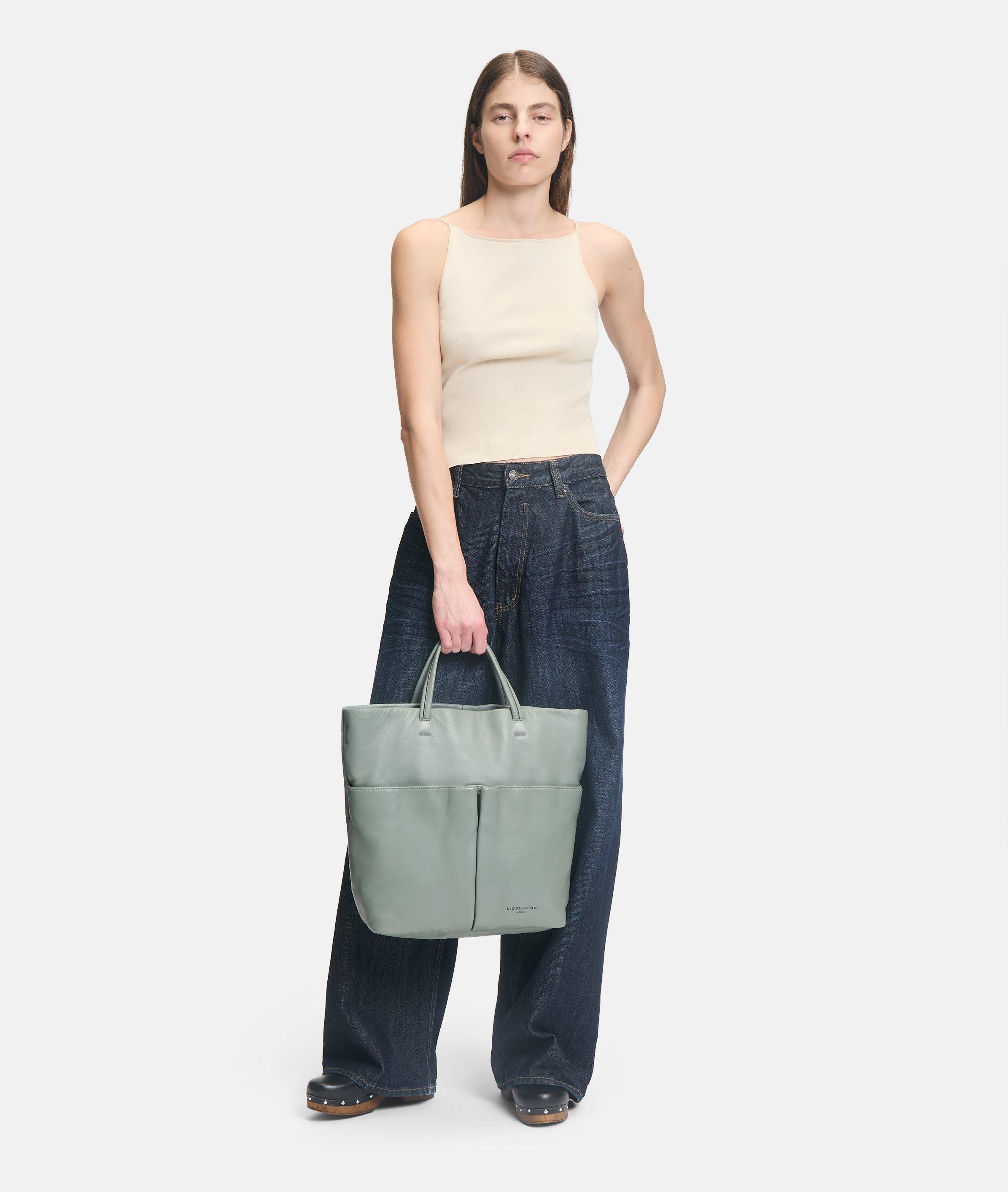 Hera Tote L in green, cream, grey & black
