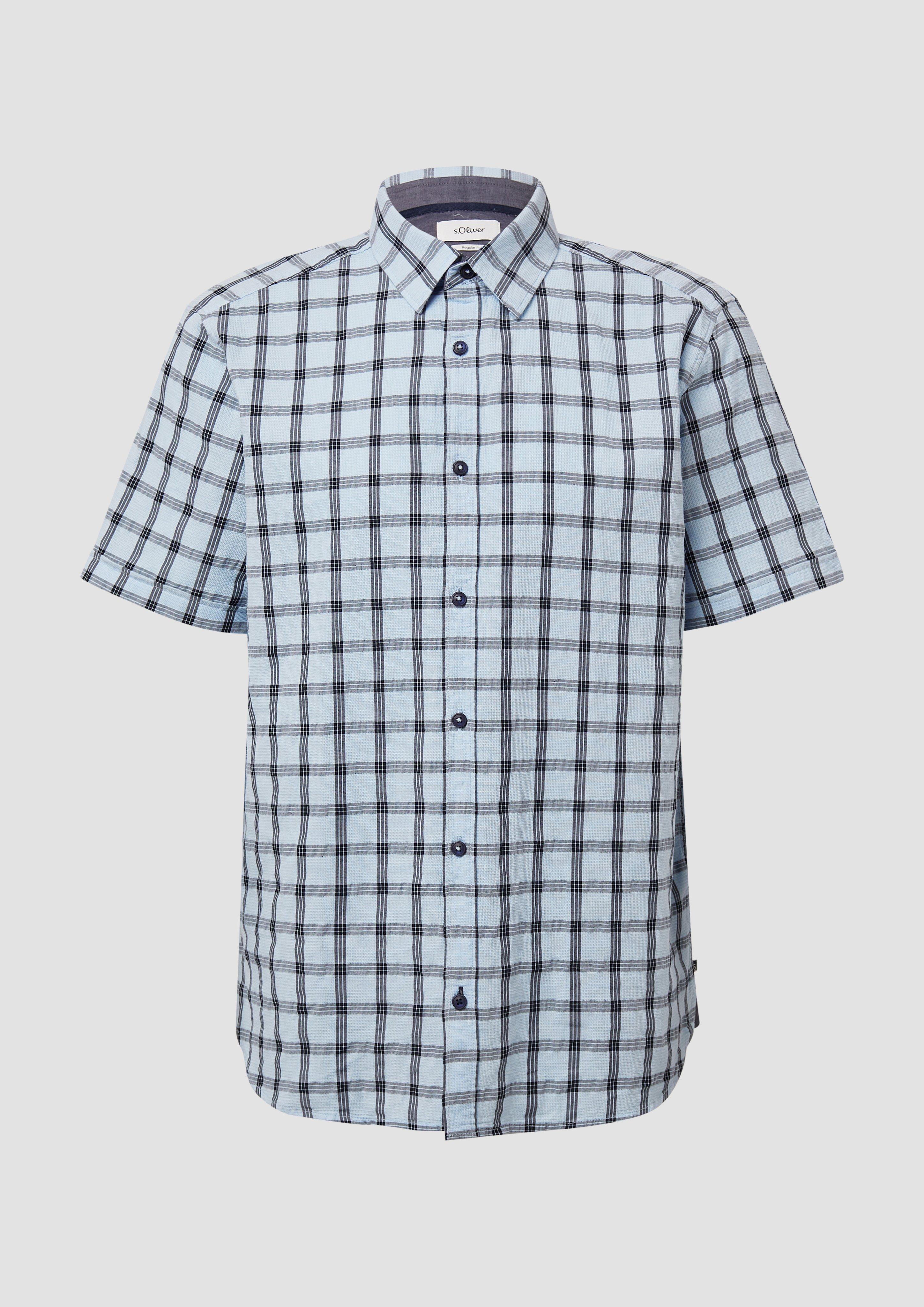 s.Oliver - Regular Fit: Kariertes Kurzarmhemd mit Struktur, Herren, blau