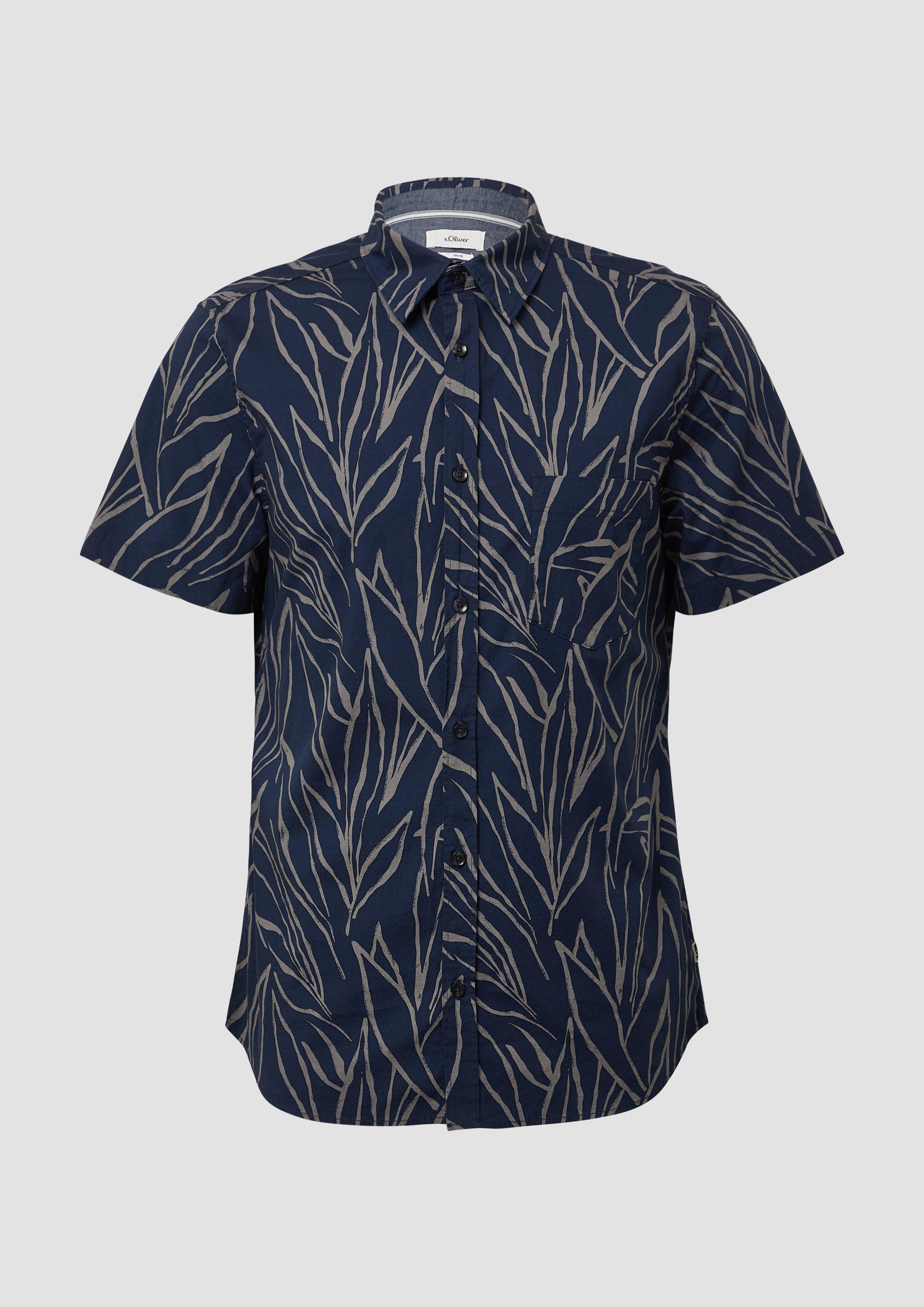s.Oliver - Slim Fit: Gemustertes Kurzarmhemd mit Kentkragen, Herren, blau