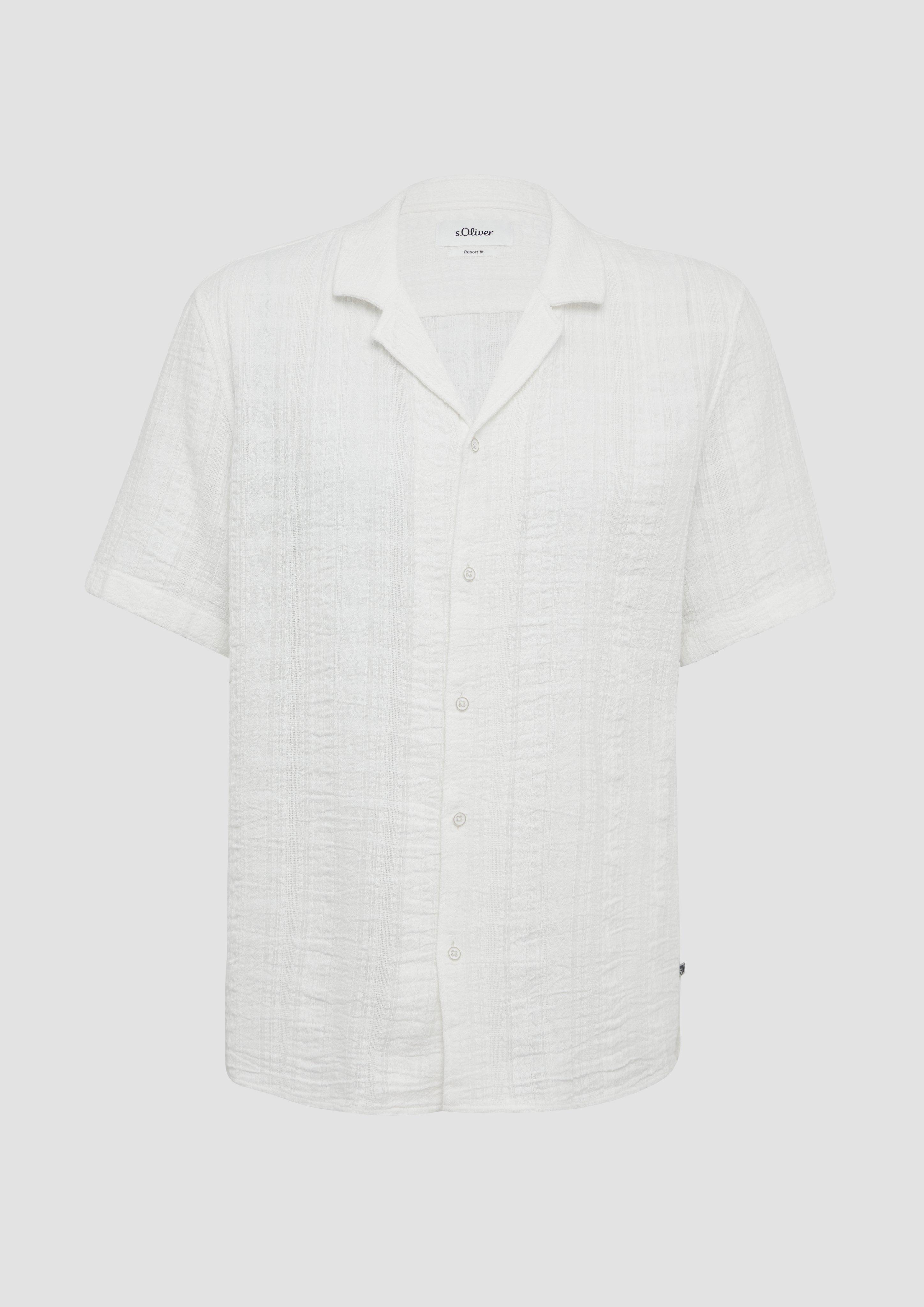 s.Oliver - Resort Fit: Kurzarm-Hemd mit Jacquard-Streifen, Herren, weiß