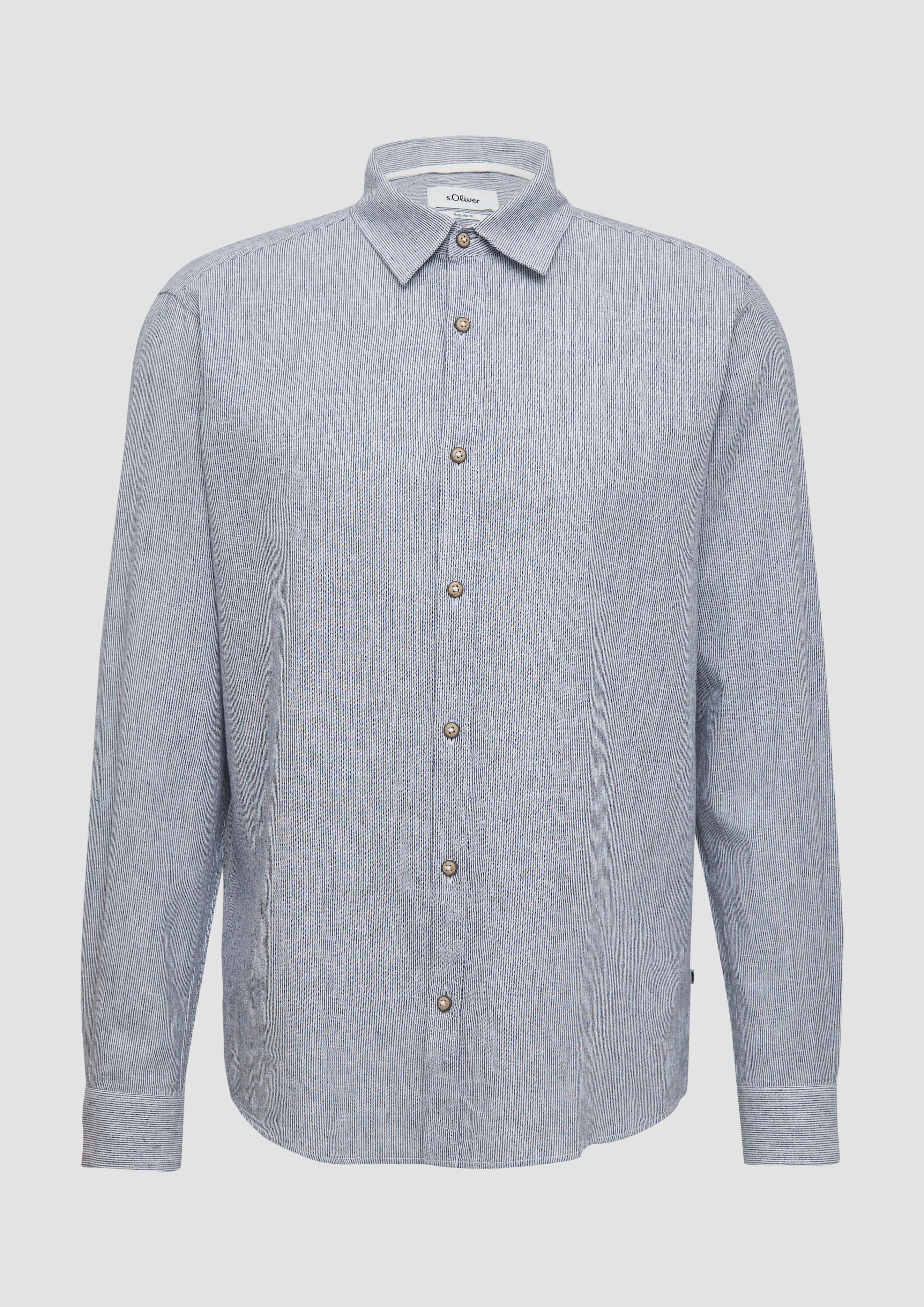 s.Oliver - Regular Fit: Gestreiftes Hemd aus Baumwoll- und Leinenmix, Herren, blau