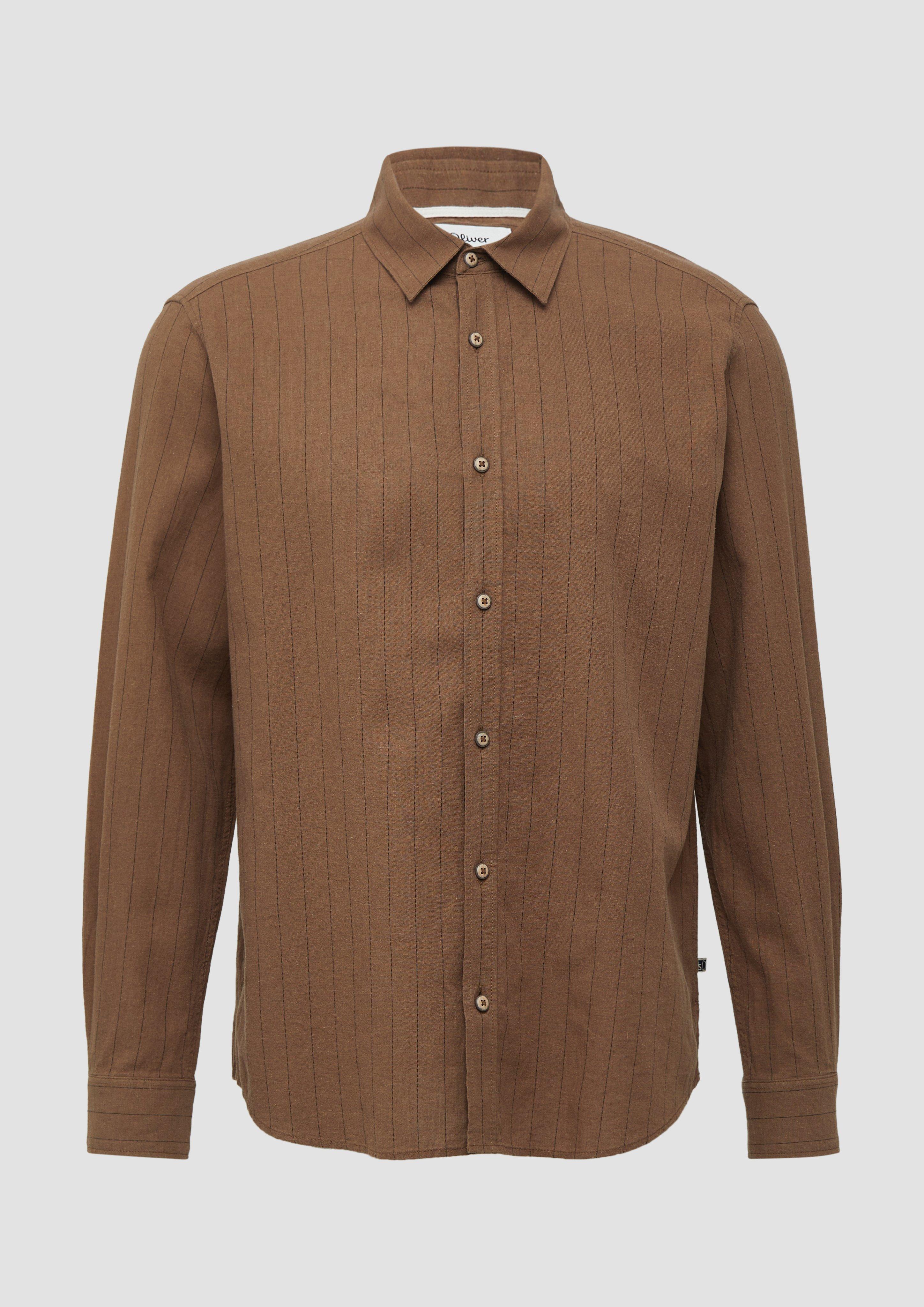 s.Oliver - Regular Fit: Gestreiftes Hemd aus Baumwoll- und Leinenmix, Herren, Beige