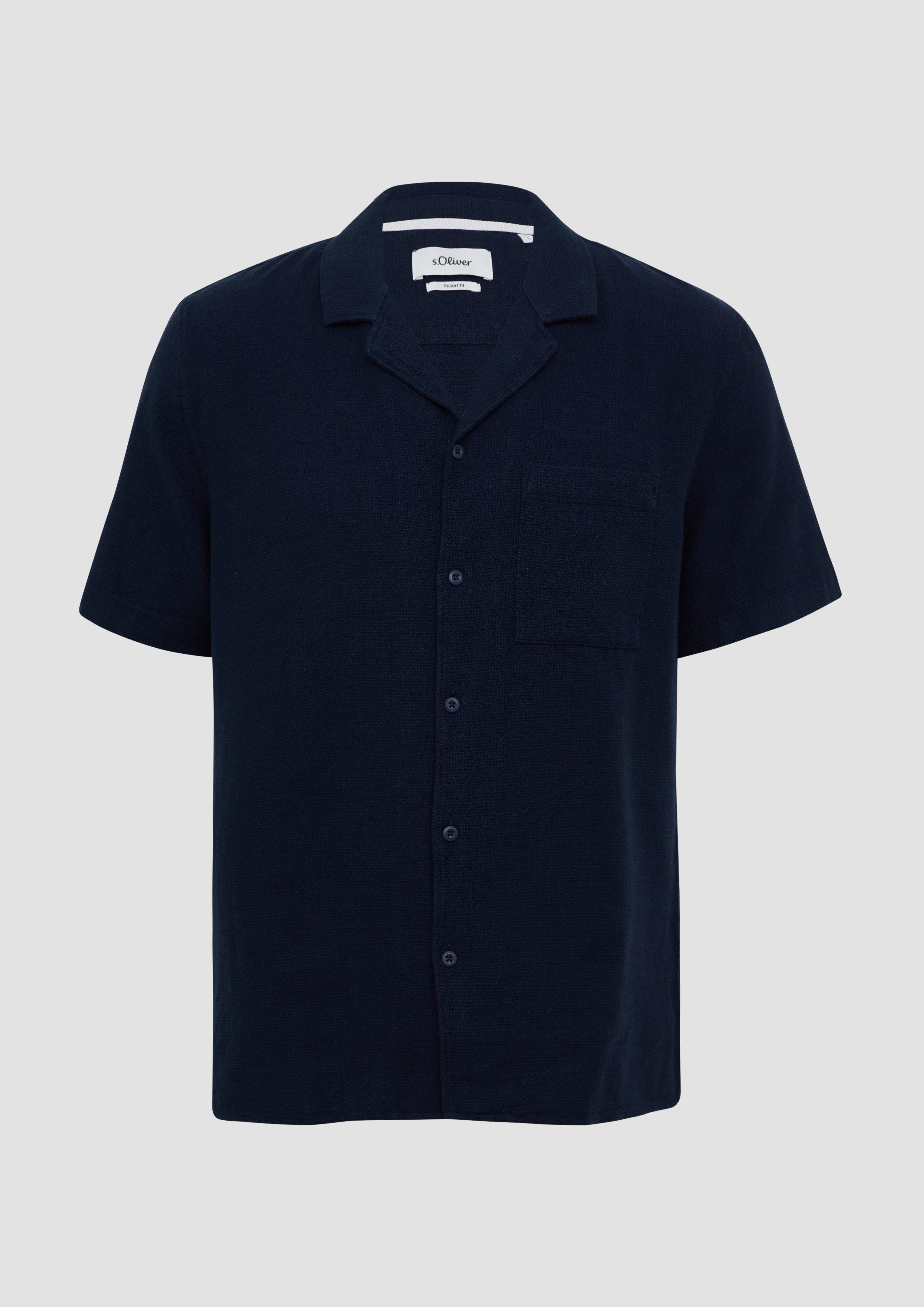 s.Oliver - Resort Fit: Baumwollshirt mit Strukturstreifen, Herren, blau