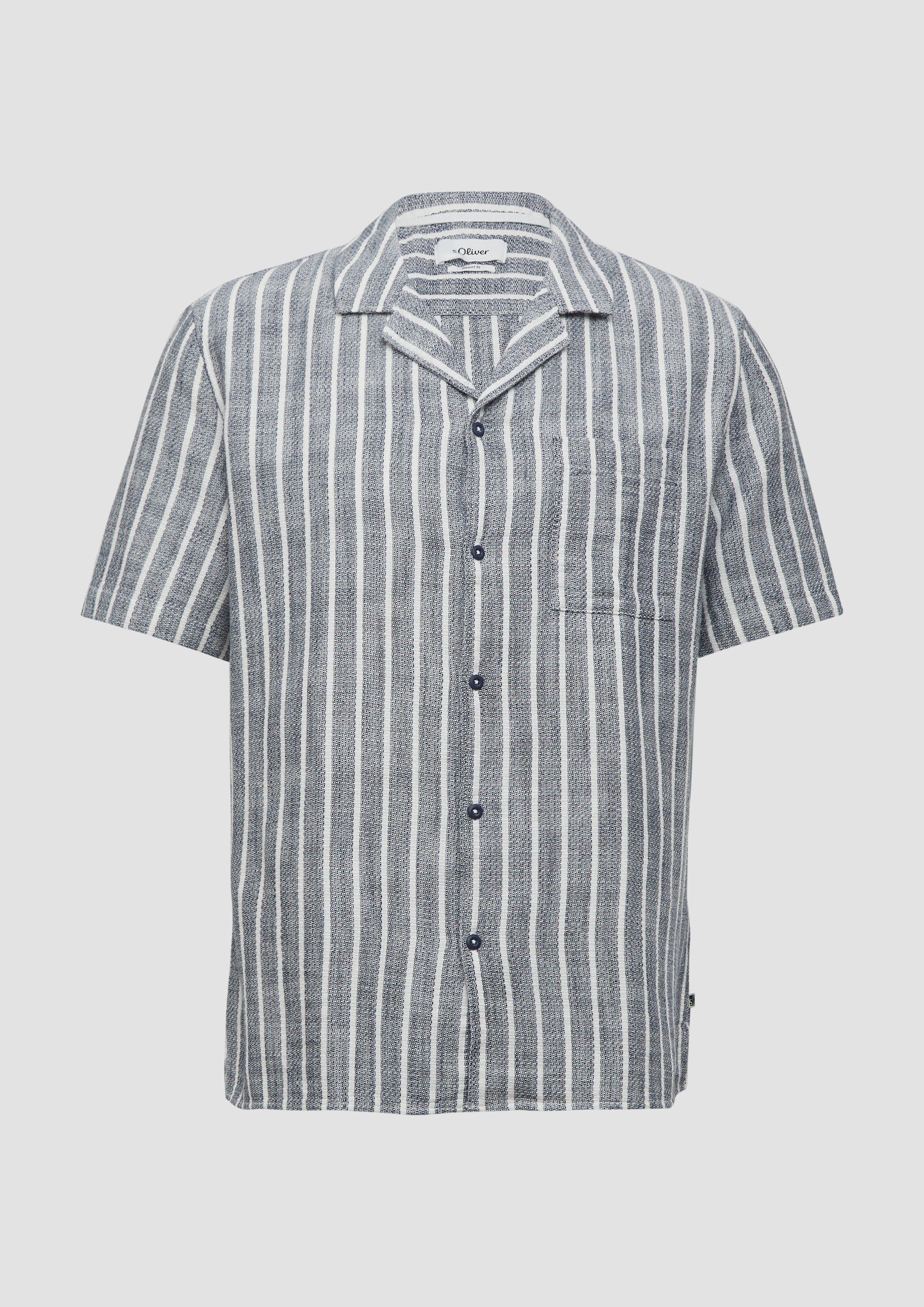 s.Oliver - Resort Fit: Baumwollshirt mit Strukturstreifen, Herren, blau