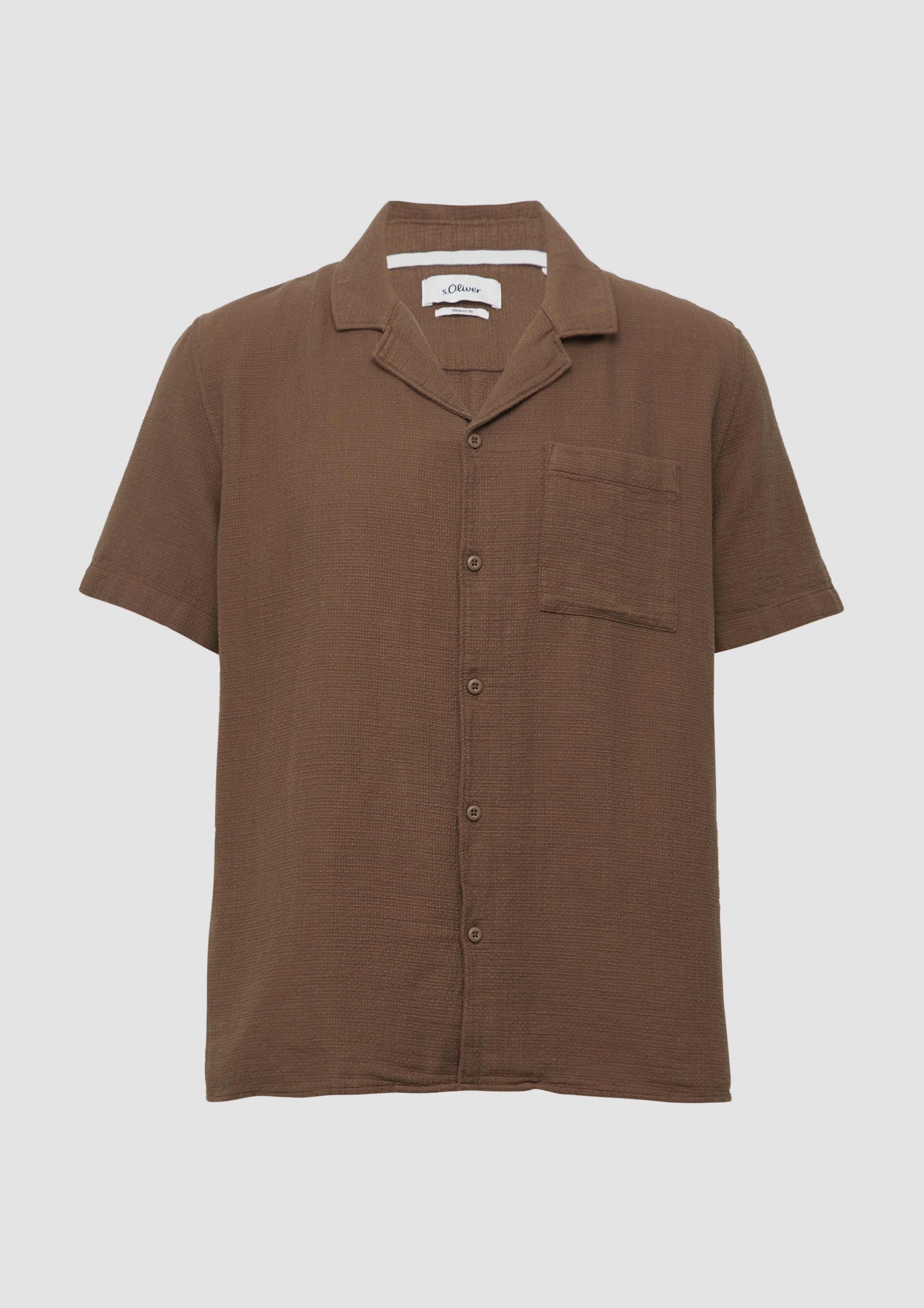 s.Oliver - Resort Fit: Baumwollshirt mit Strukturstreifen, Herren, braun