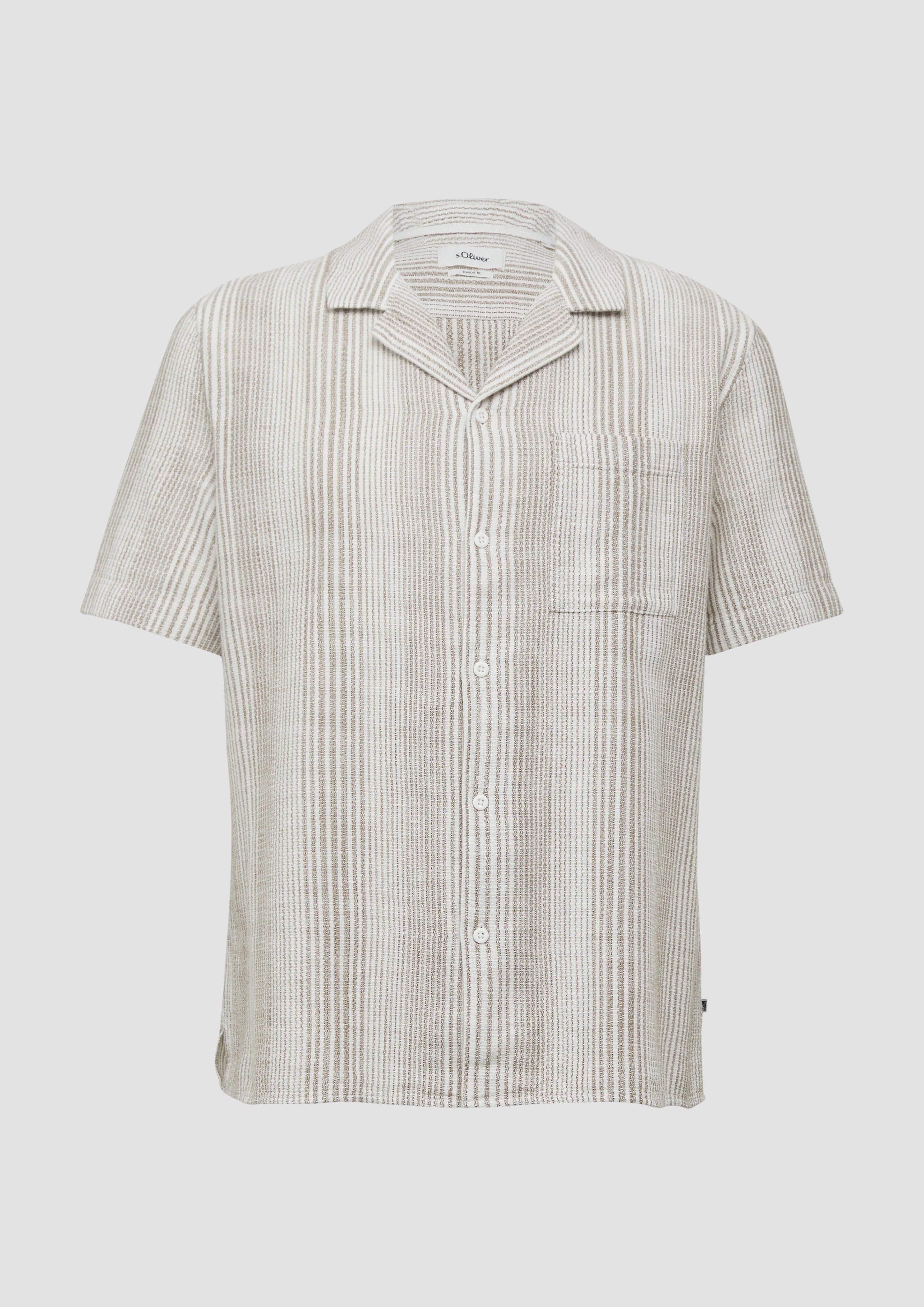 s.Oliver - Resort Fit: Baumwollshirt mit Strukturstreifen, Herren, braun