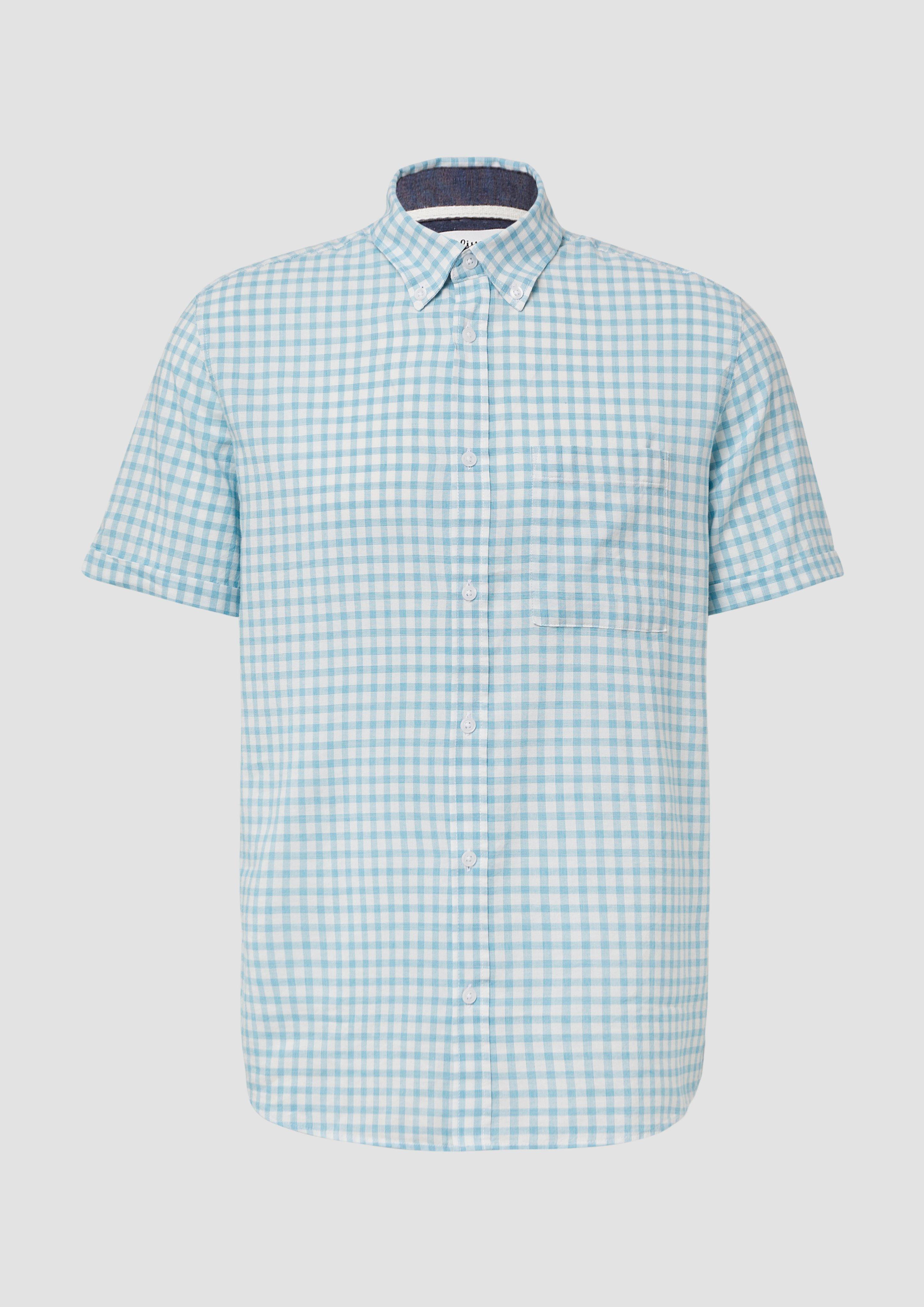 s.Oliver - Regular Fit: Kariertes Kurzarmhemds aus Viskosemix, Herren, weiß|blau
