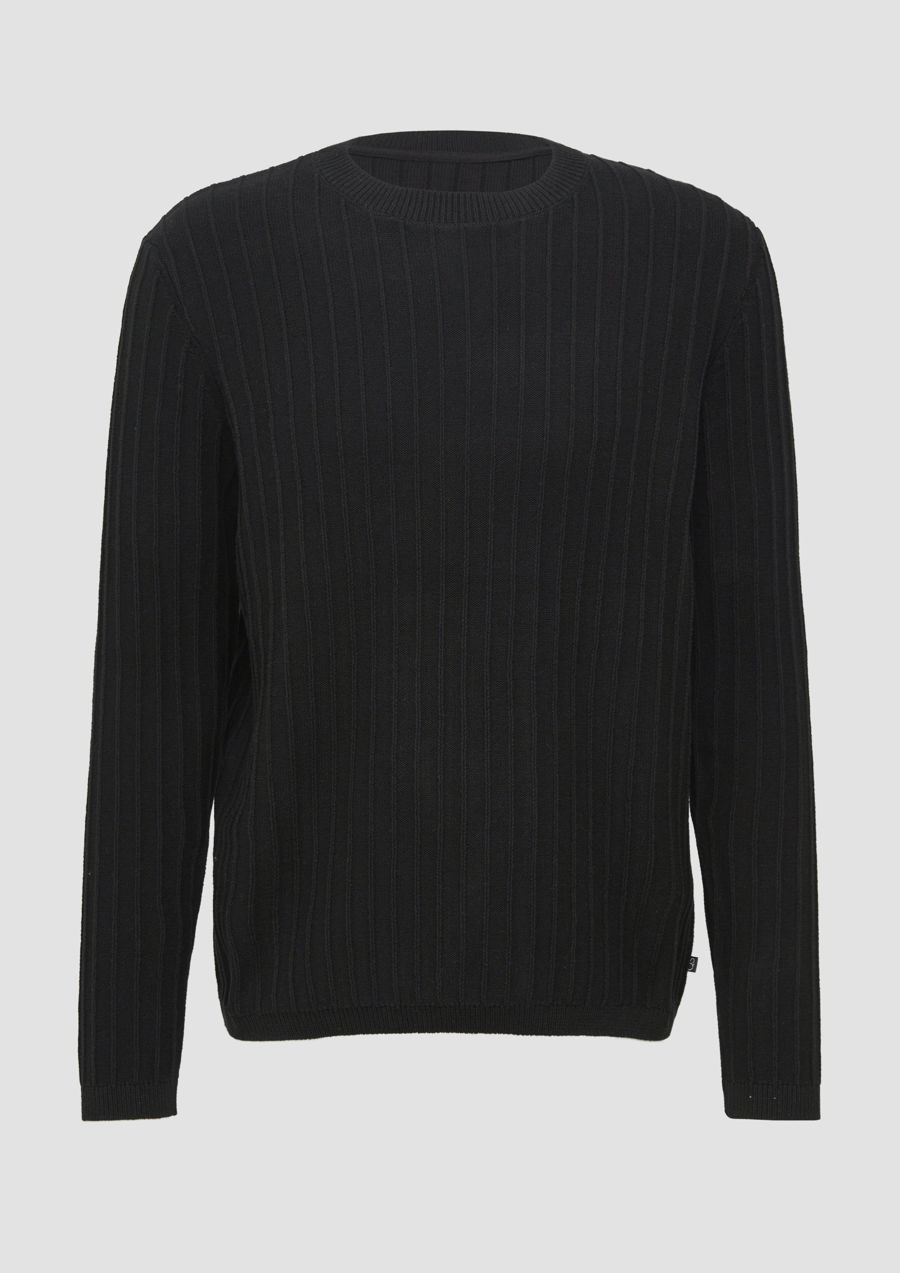 QS - Baumwollpullover in Strukturstrick, Herren, schwarz