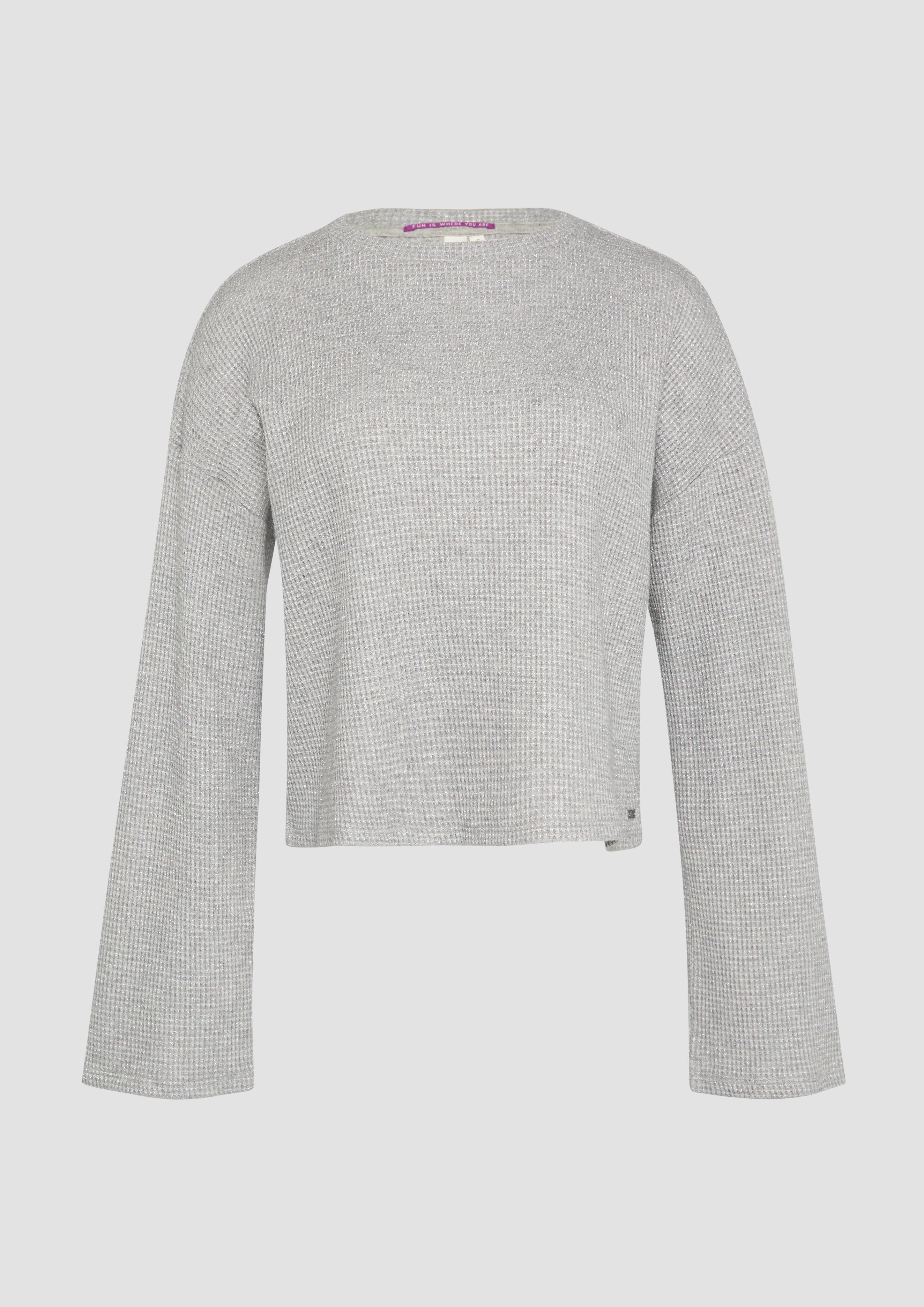 Thumbnail - QS - Sweatshirt mit Piquéestruktur und Glitzereffekt, Damen, grau