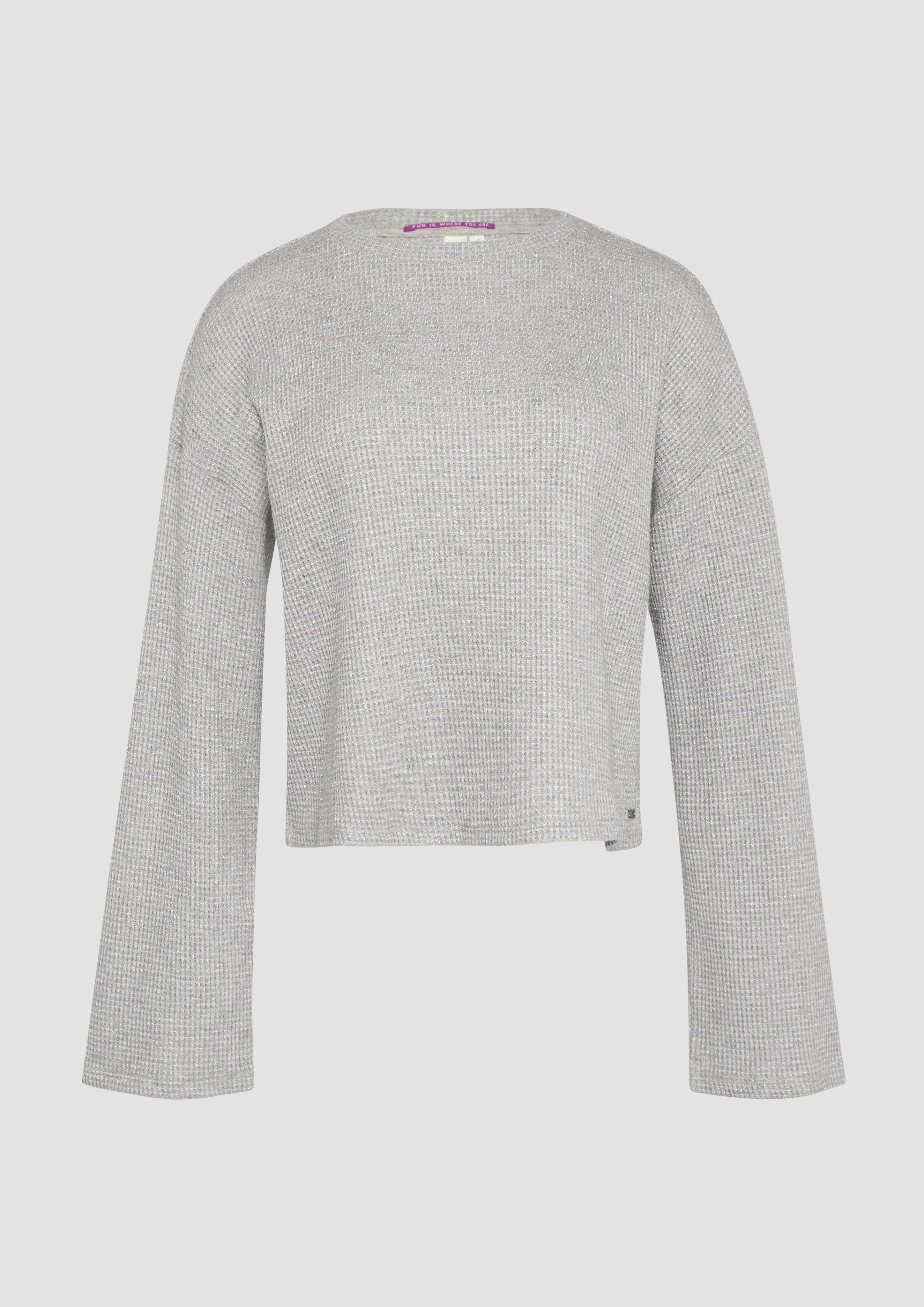 QS - Sweatshirt mit Piquéestruktur und Glitzereffekt, Damen, grau