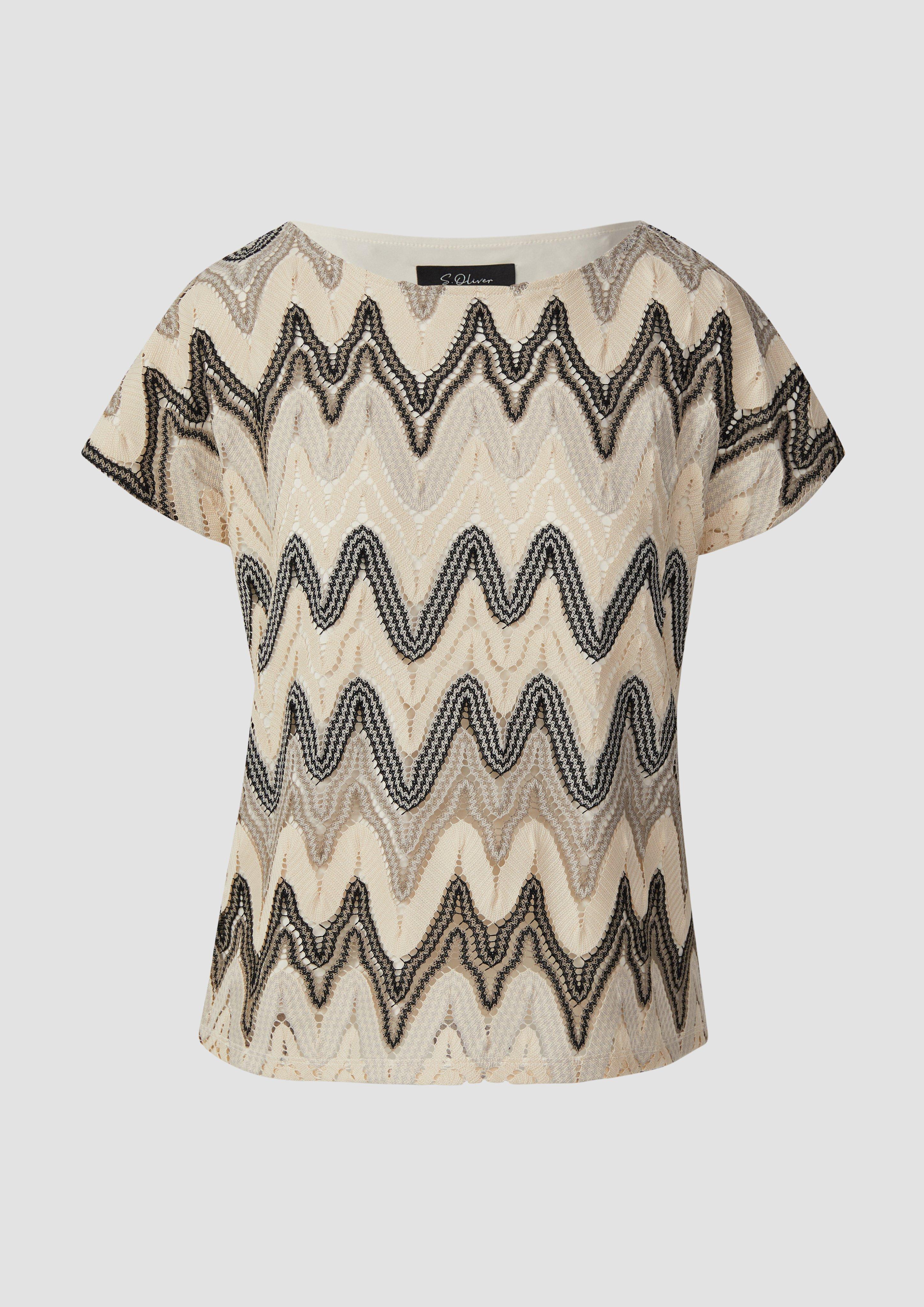 s.Oliver - T-Shirt aus Häkeljersey mit blickdichtem Futter, Damen, creme