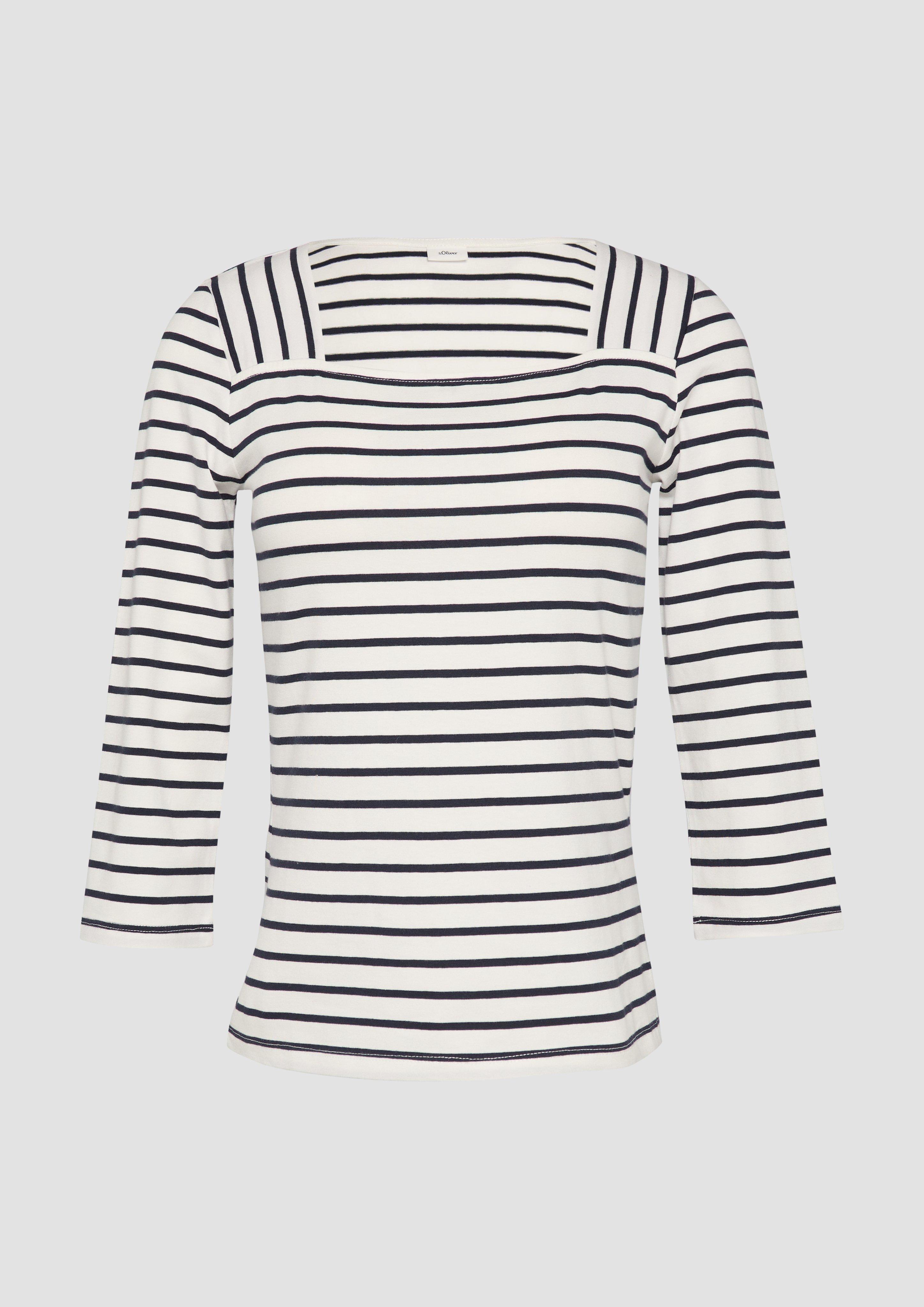 s.Oliver - Streifenshirt mit Karree-Ausschnitt, Damen, creme