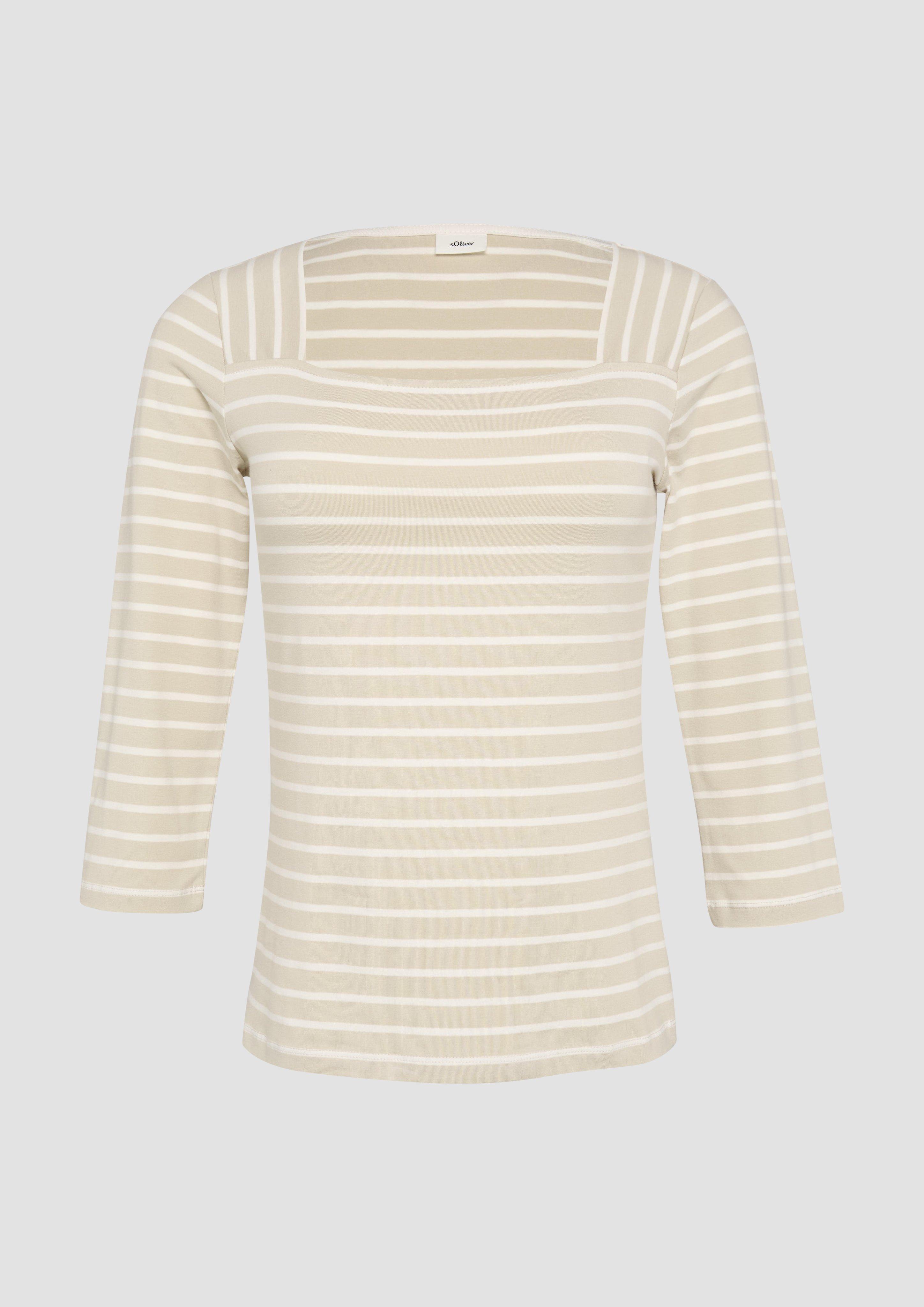 s.Oliver - Streifenshirt mit Karree-Ausschnitt, Damen, Beige