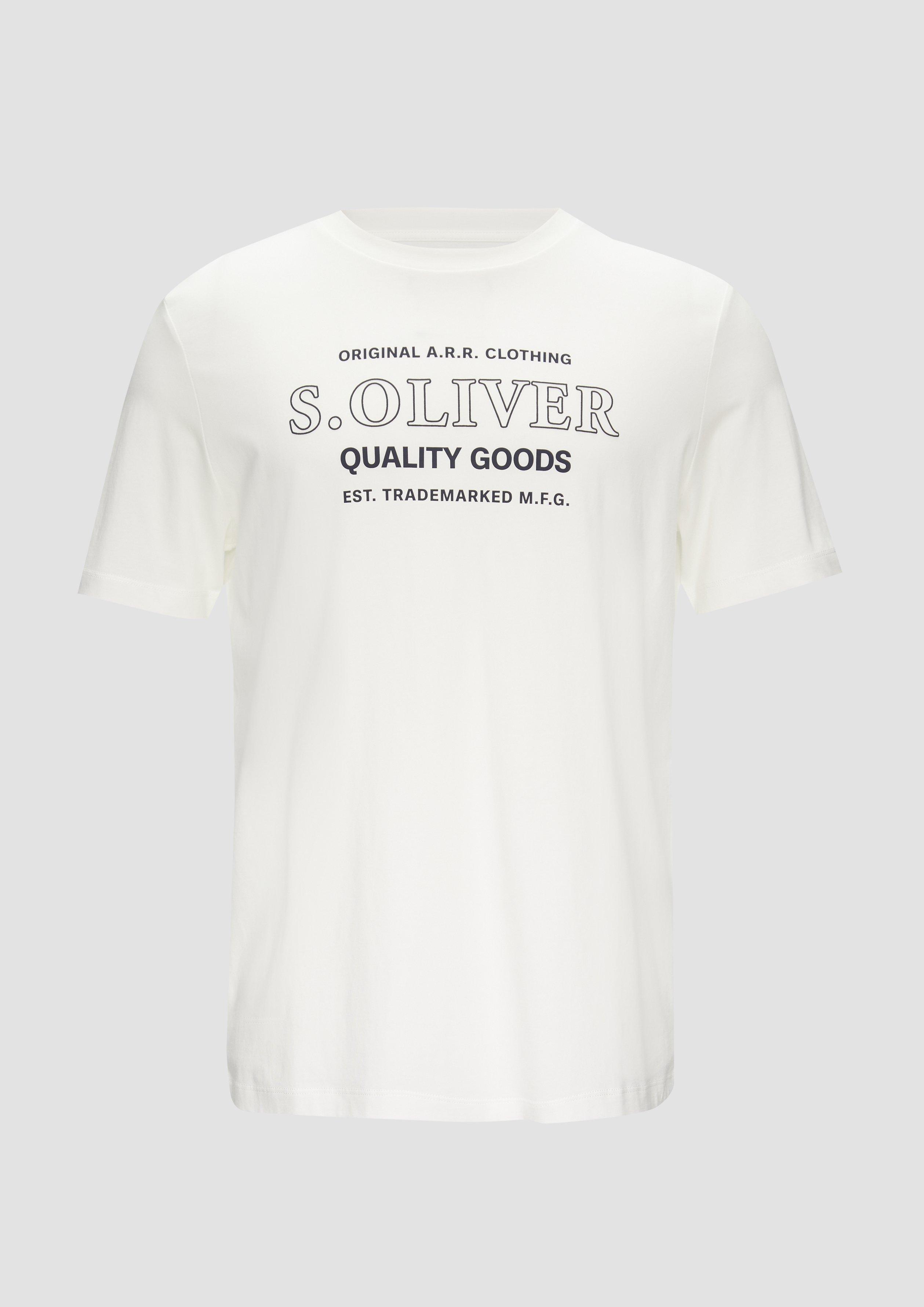 s.Oliver - T-Shirt mit Logo-Motiven aus reiner Baumwolle, Herren, weiß