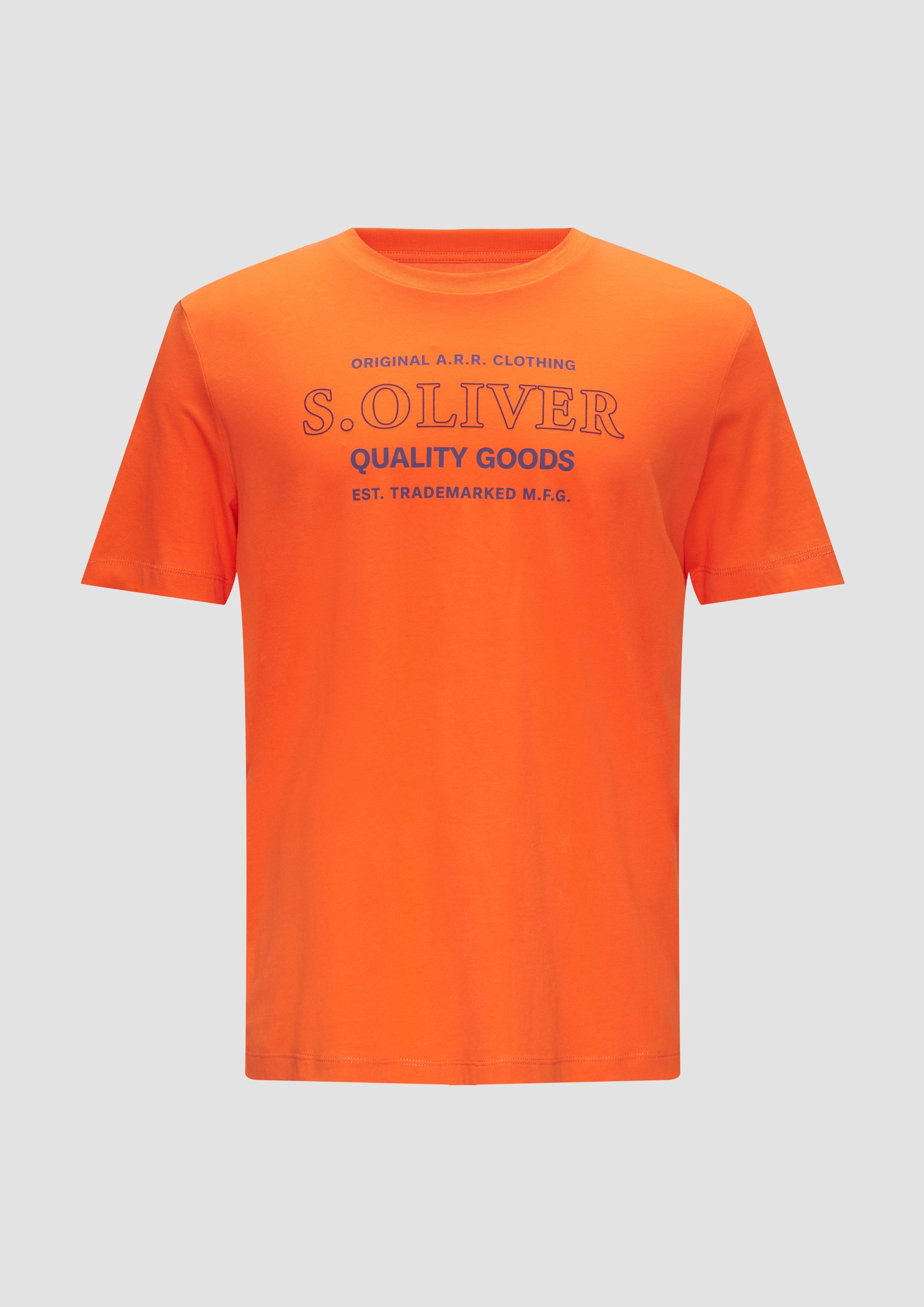 s.Oliver - T-Shirt mit Logo-Motiven aus reiner Baumwolle, Herren, Orange