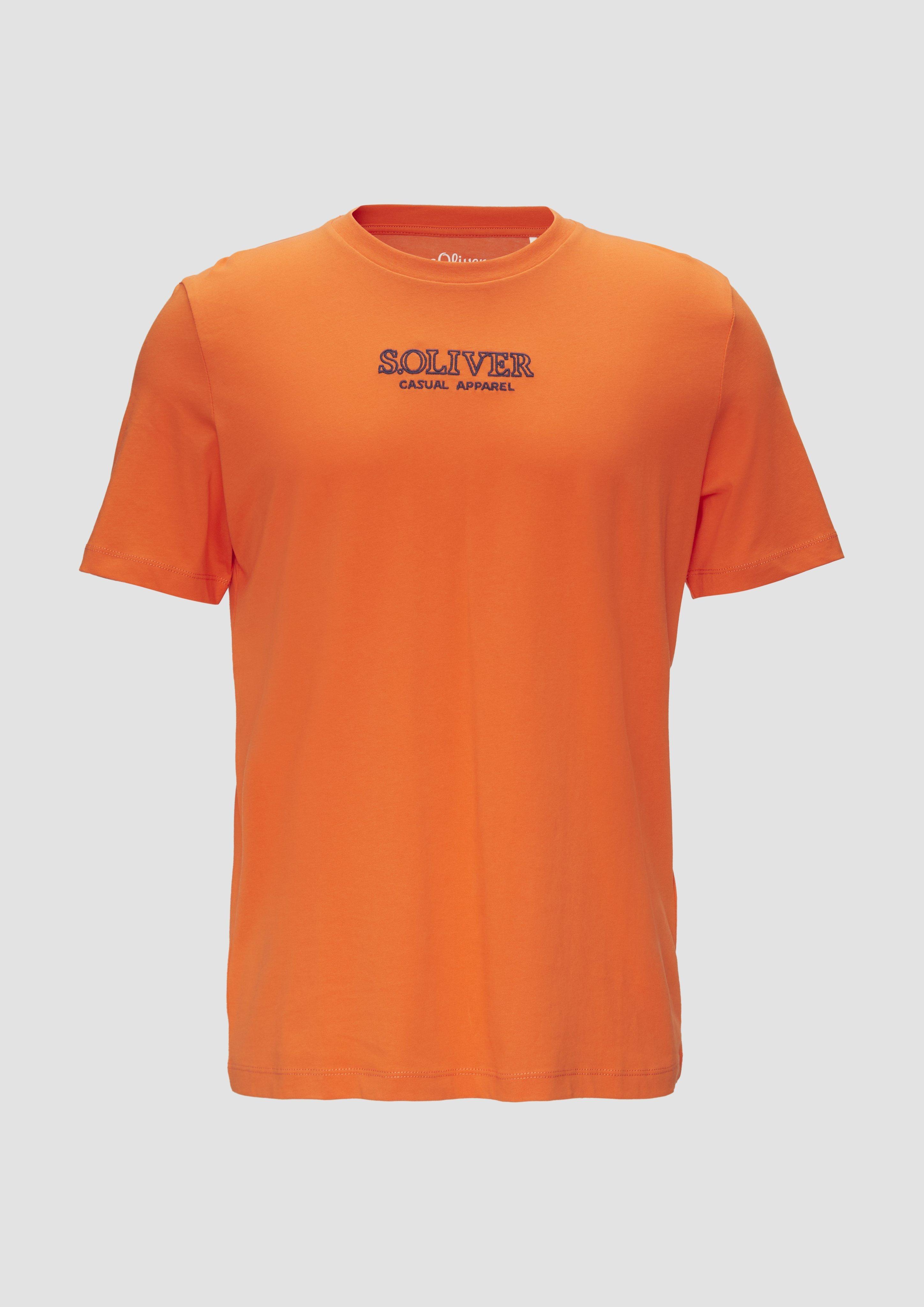 s.Oliver - T-Shirt mit Logo-Motiven aus reiner Baumwolle, Herren, Orange