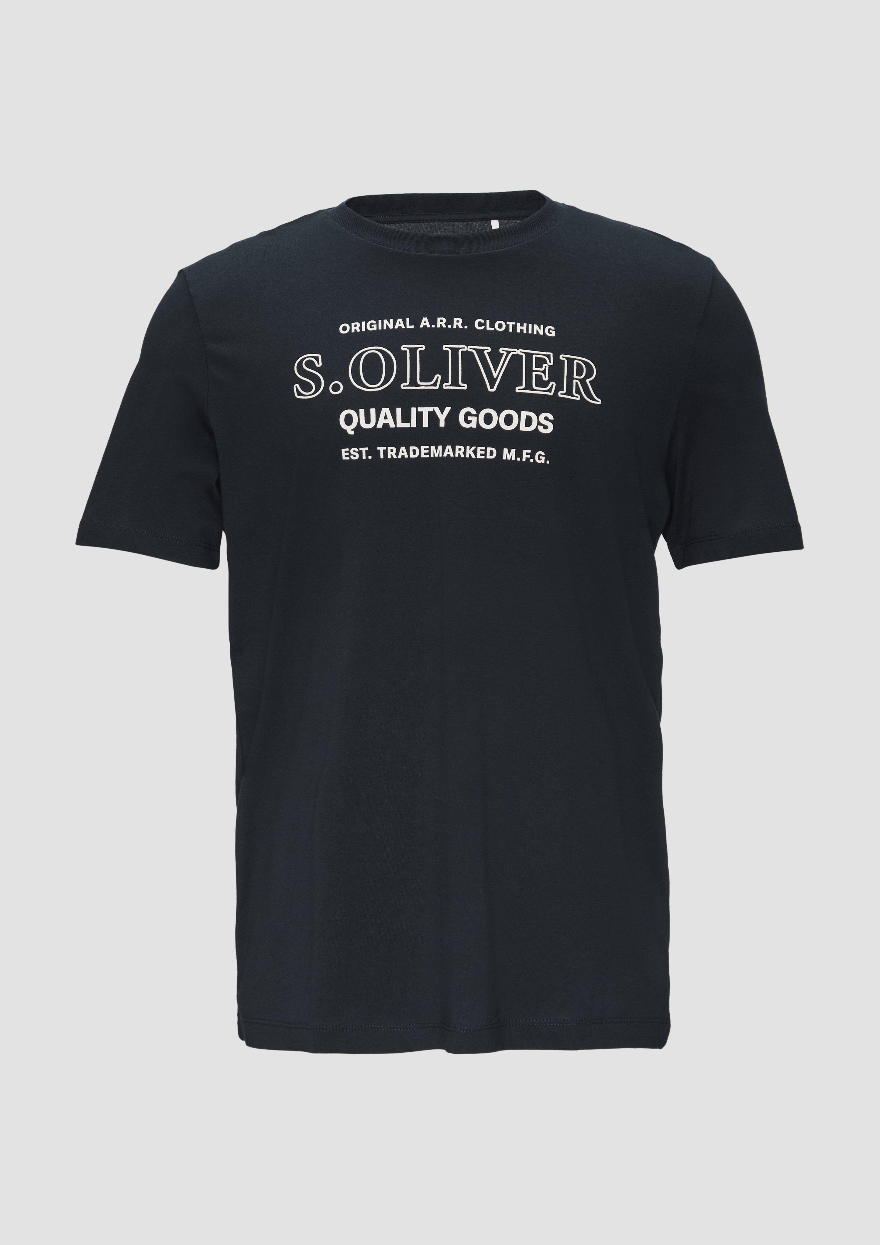 s.Oliver - T-Shirt mit Logo-Motiven aus reiner Baumwolle, Herren, blau