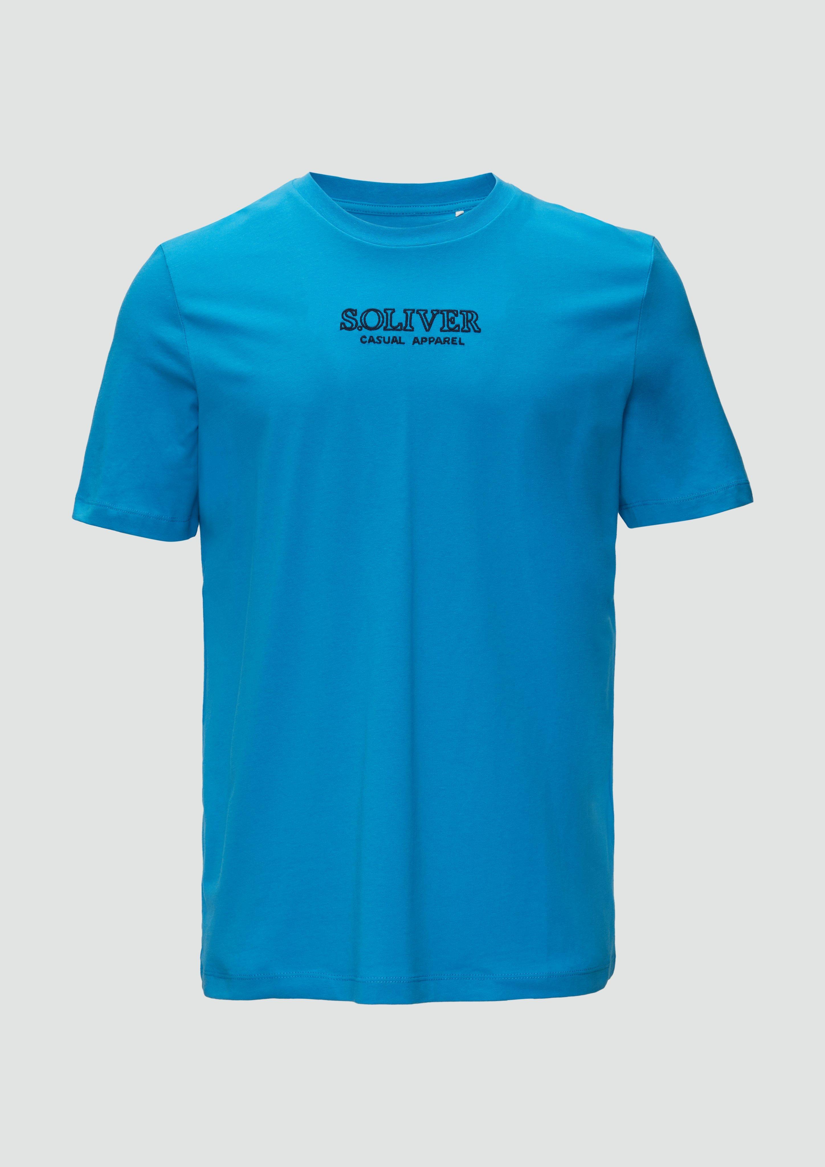 s.Oliver - T-Shirt mit Logo-Motiven aus reiner Baumwolle, Herren, türkis