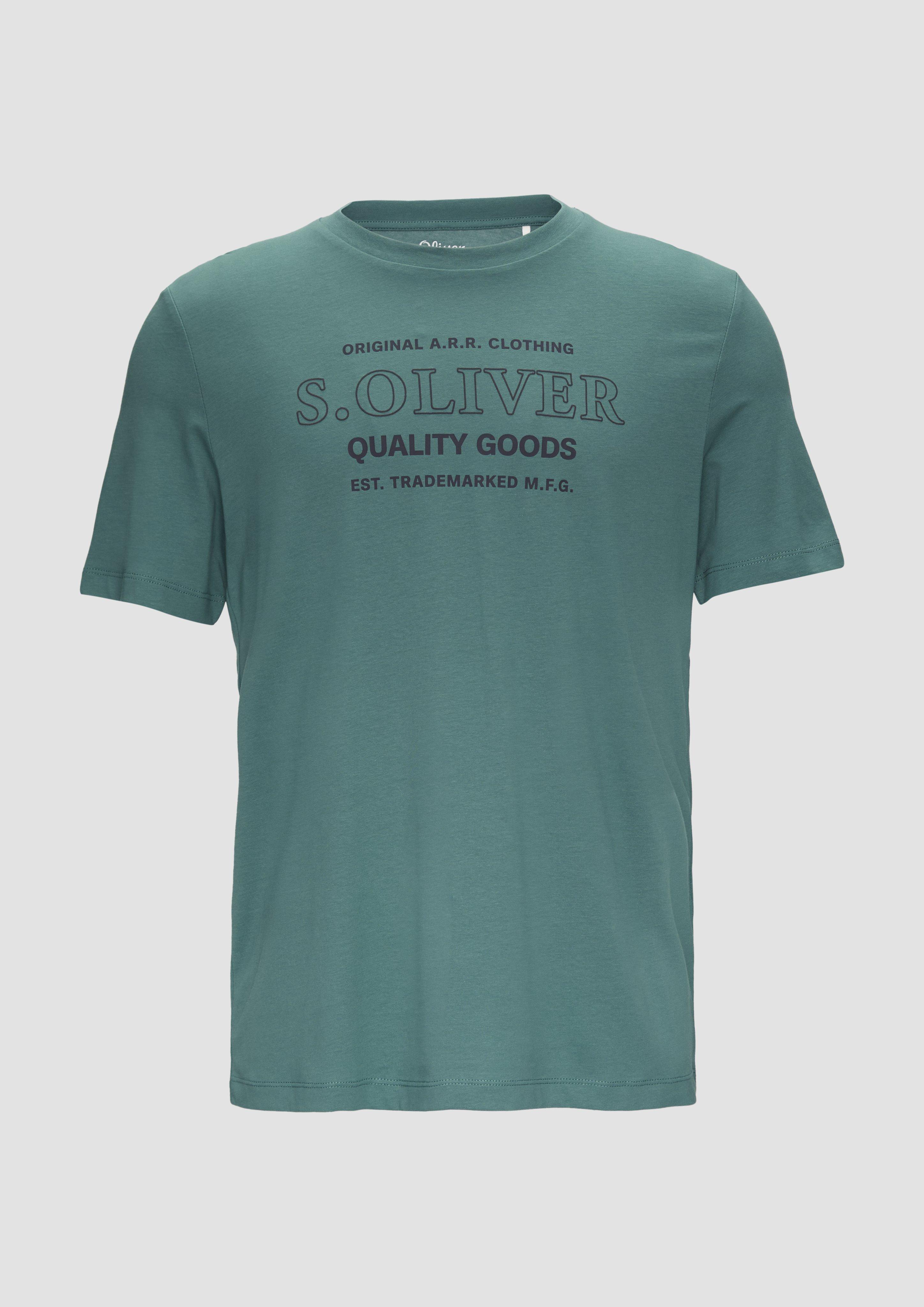 s.Oliver - T-Shirt mit Logo-Motiven aus reiner Baumwolle, Herren, Blau