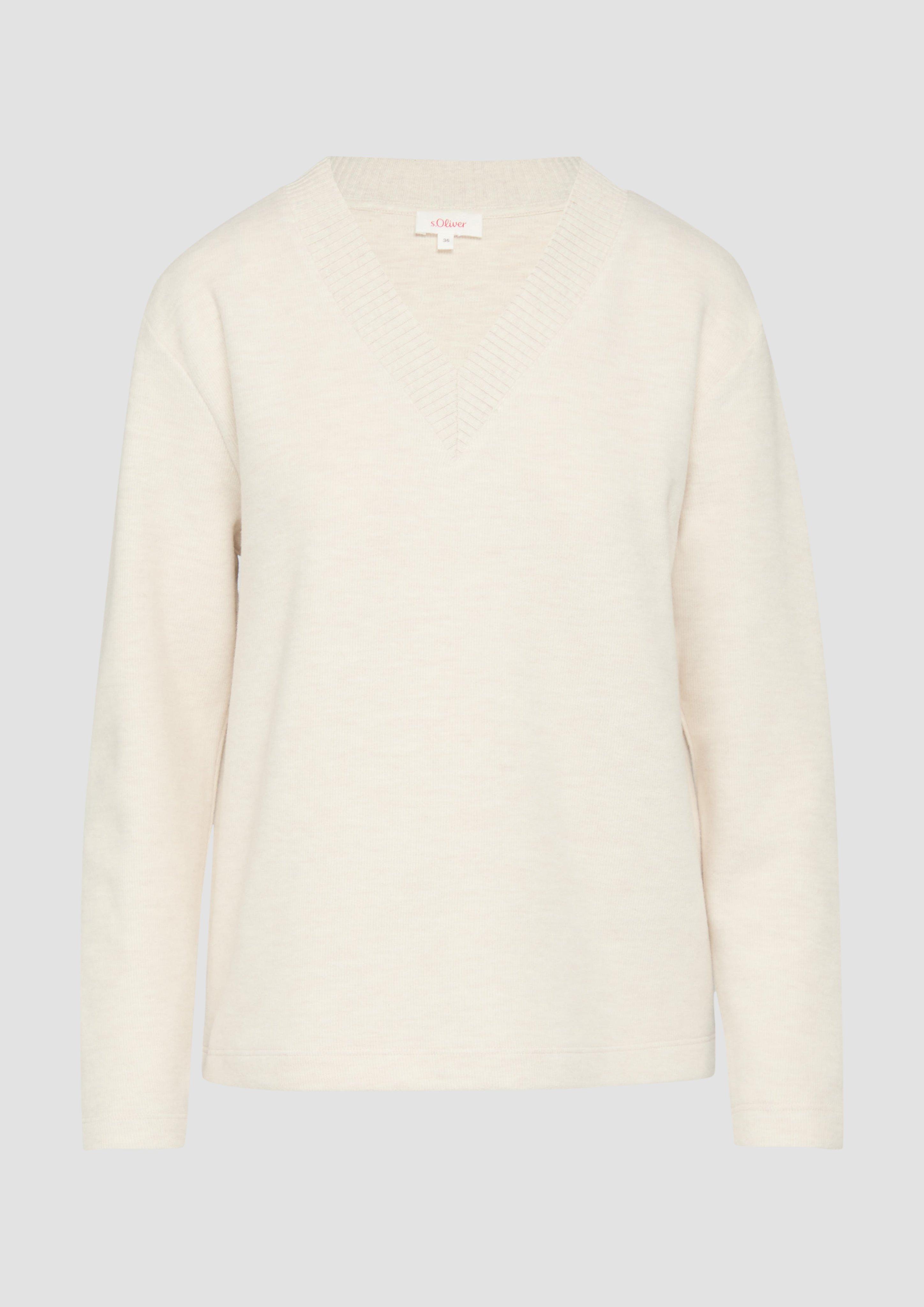 s.Oliver - Weiches Sweatshirt mit V-Ausschnitt, Damen, Beige