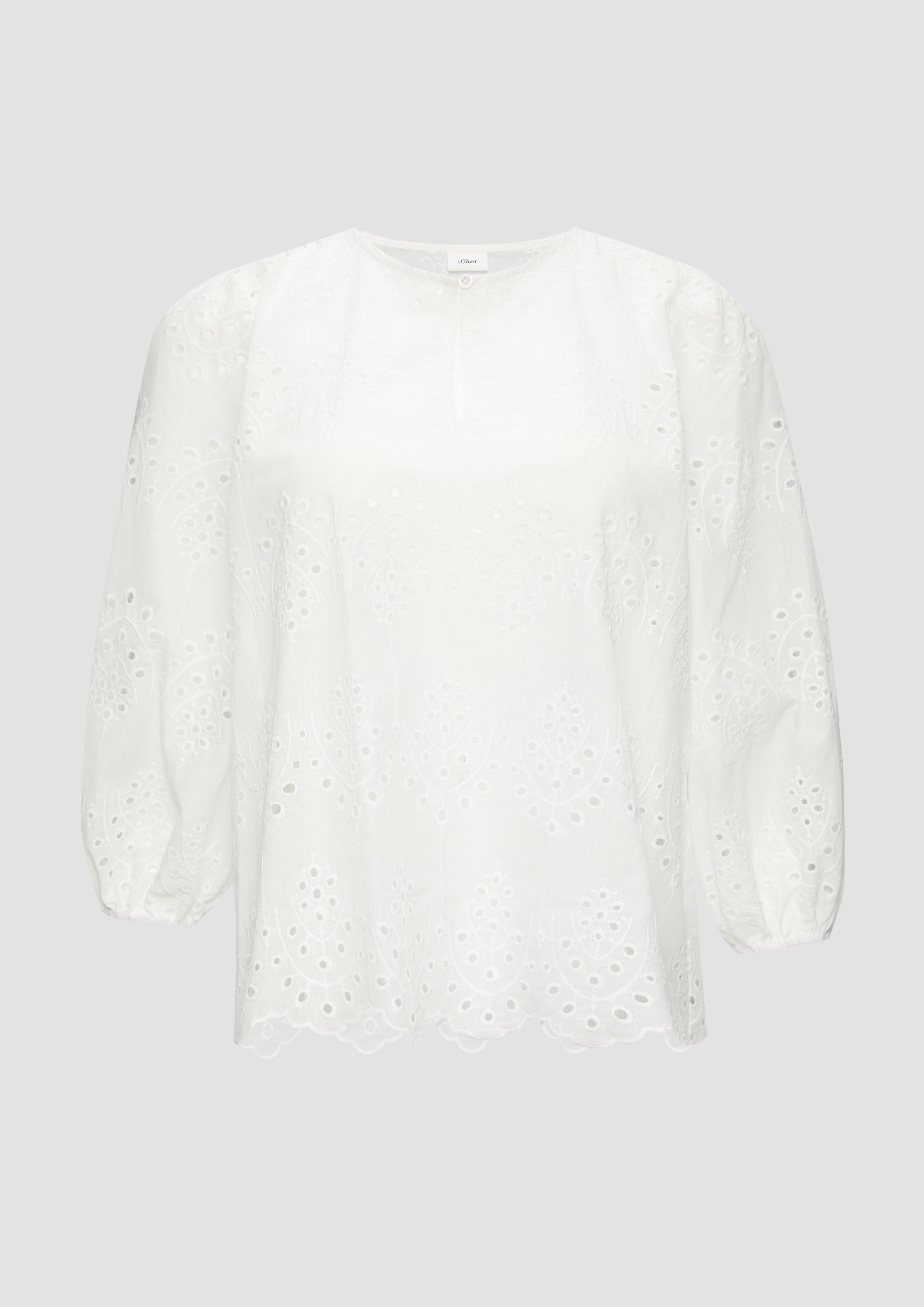 s.Oliver - Semitransparente Bluse aus Broderie Anglaise, Damen, weiß