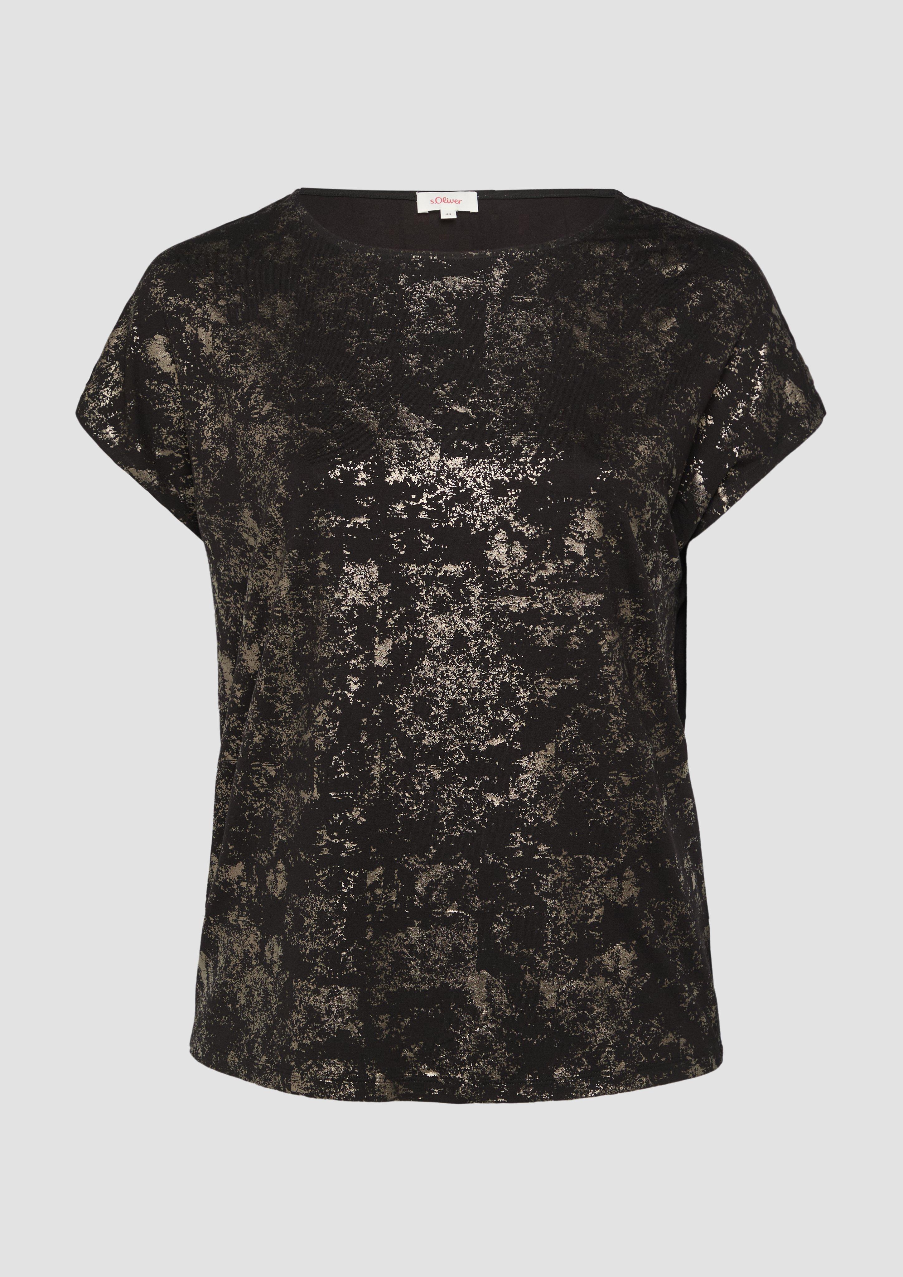 s.Oliver - T-Shirt mit Glitzer-Frontprint, Damen, schwarz