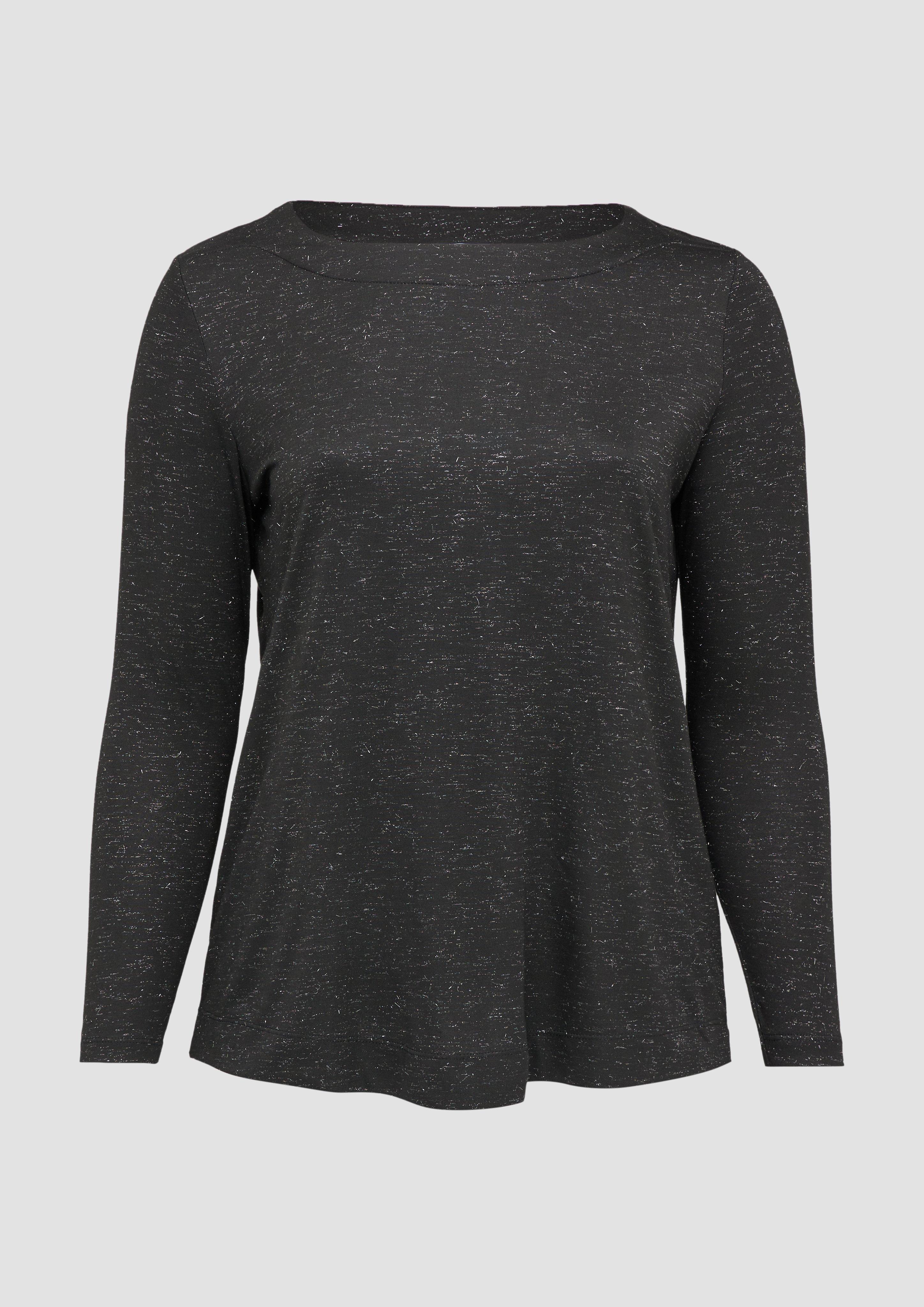 s.Oliver - Langarm-Shirt mit Metallic-Garn-Effekt, Damen, schwarz