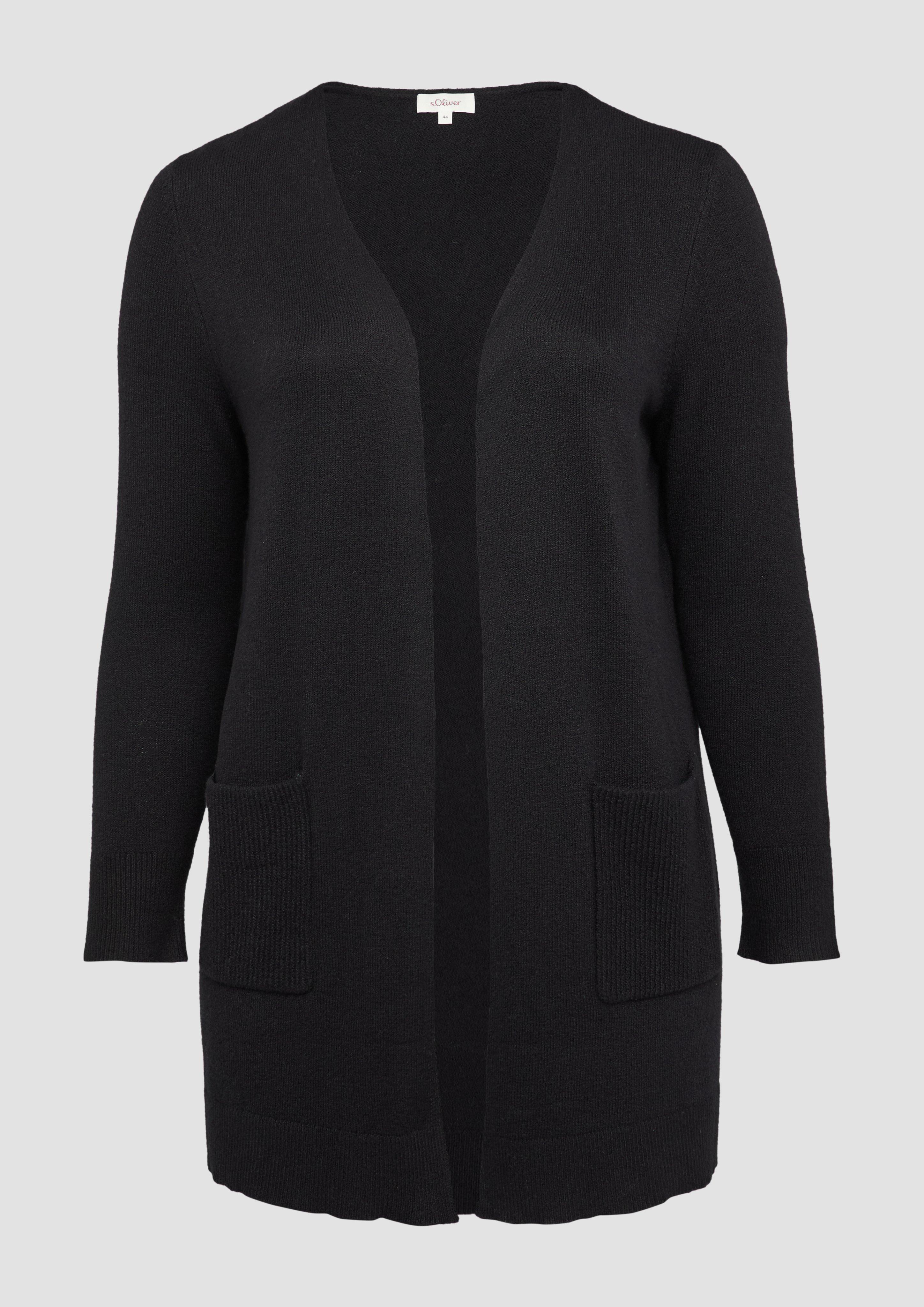 s.Oliver - Lange Strickjacke mit Rippbündchen, Damen, schwarz