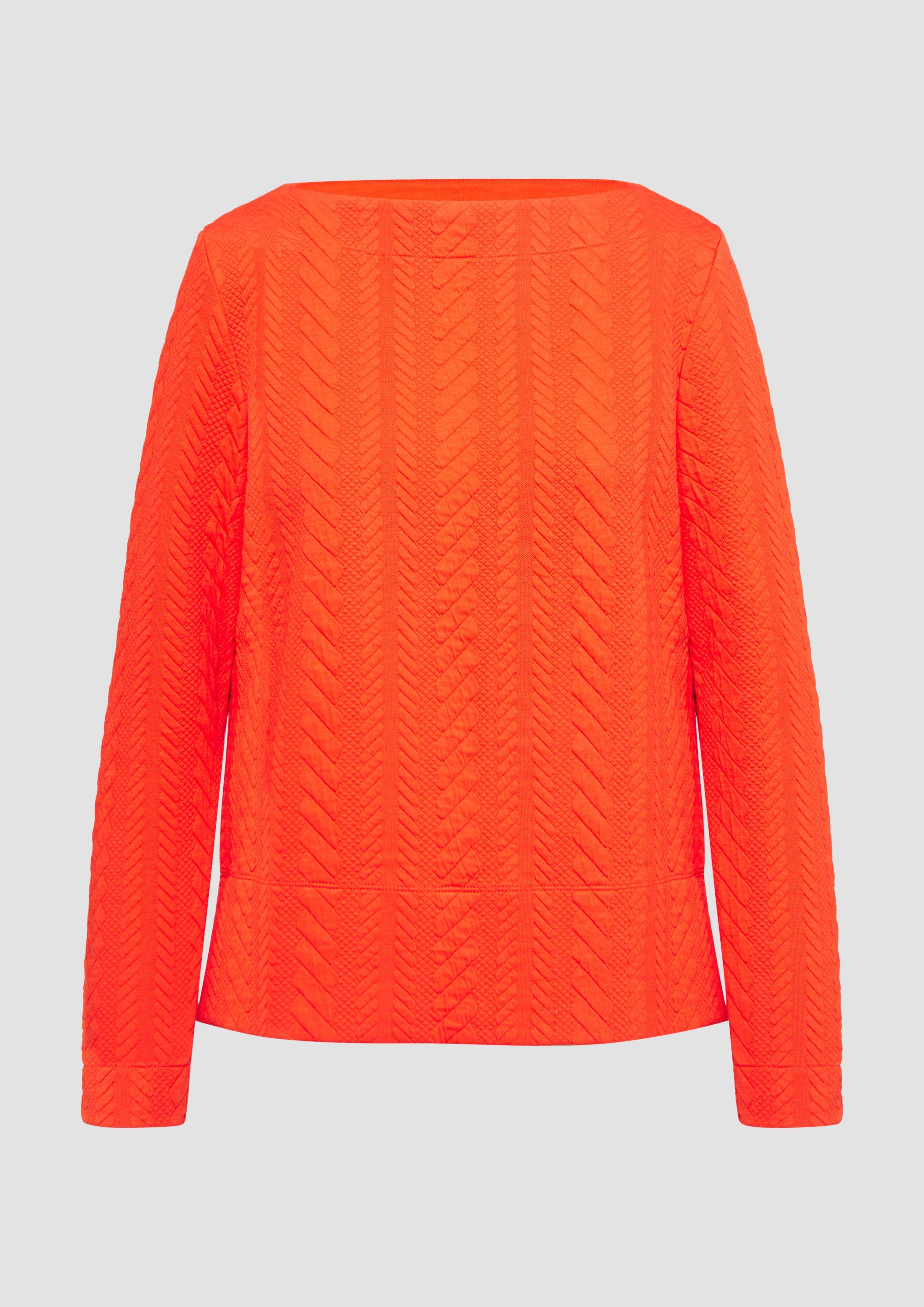 s.Oliver - Strukturiertes Jacquard-Sweatshirt mit U-Boot-Ausschnitt, Damen, Orange