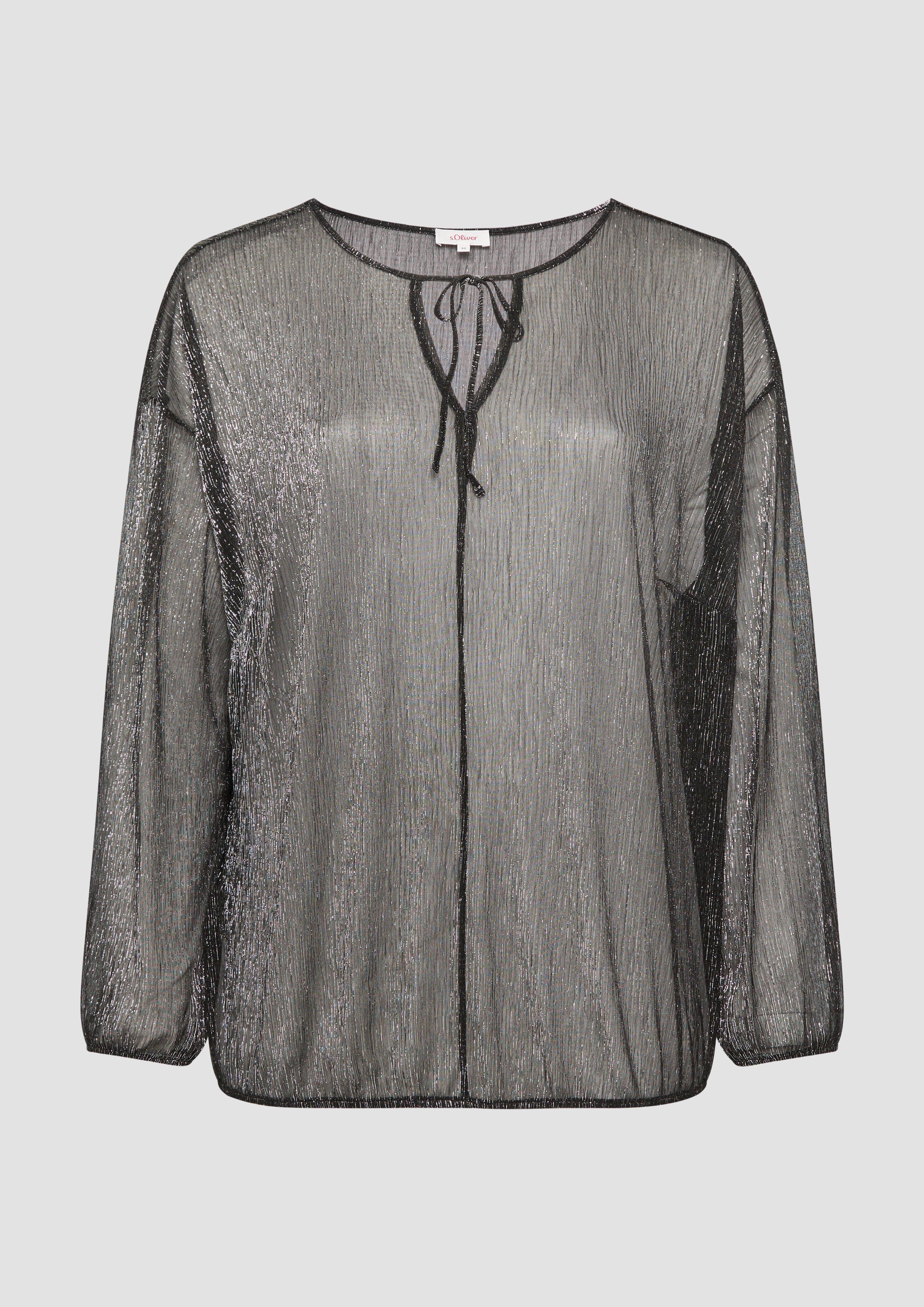 Thumbnail - s.Oliver - Transparente Meshbluse mit Glitzergarn und überschnittenen Schultern, Damen, schwarz