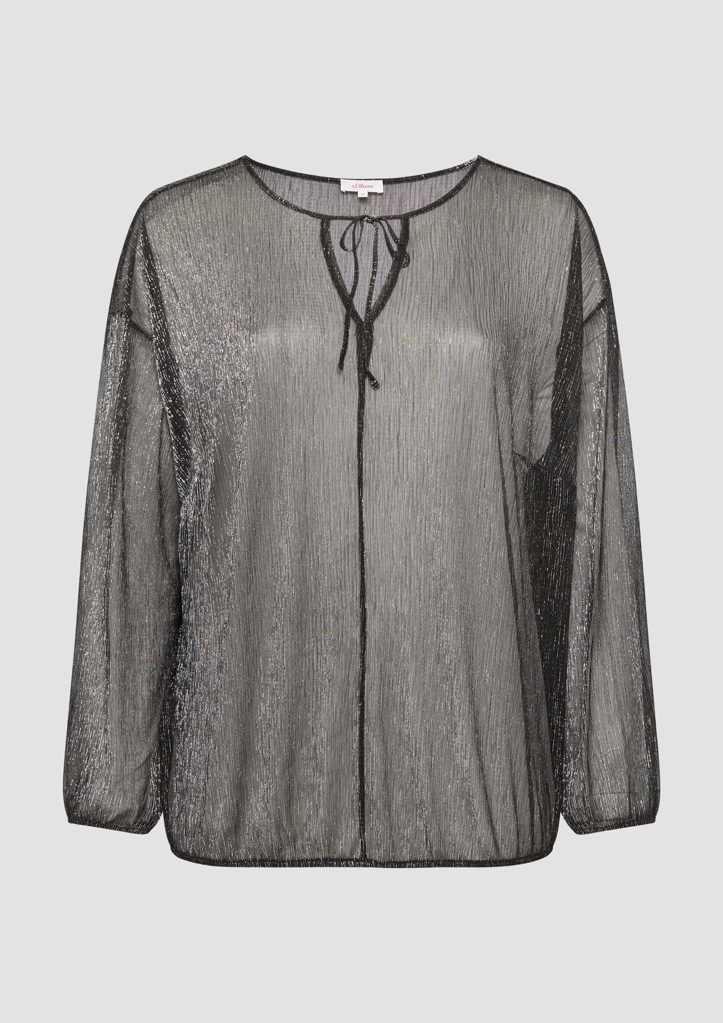 s.Oliver - Transparente Meshbluse mit Glitzergarn und überschnittenen Schultern, Damen, schwarz