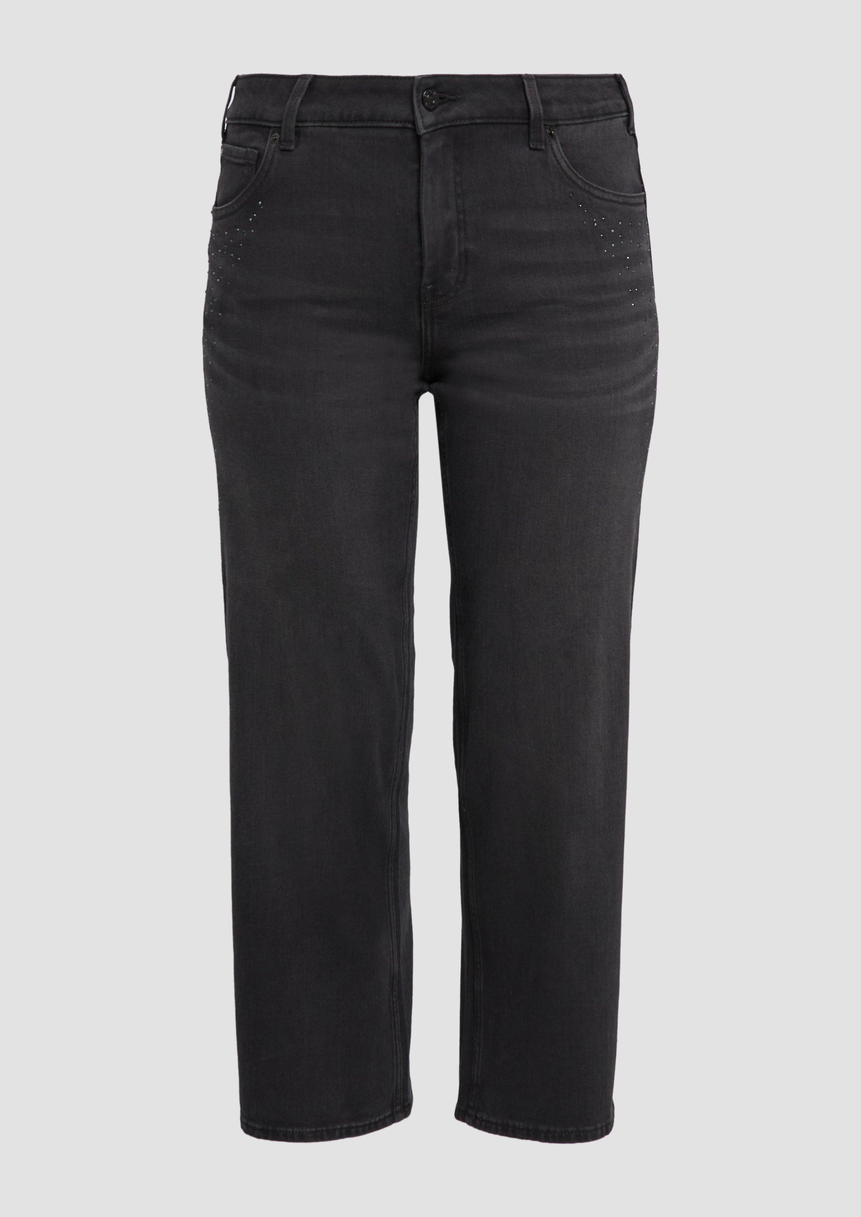 Thumbnail - s.Oliver - Jeans / Straight Fit / Mid Rise / Straight Leg / mit Schmucksteinen, Damen, grau