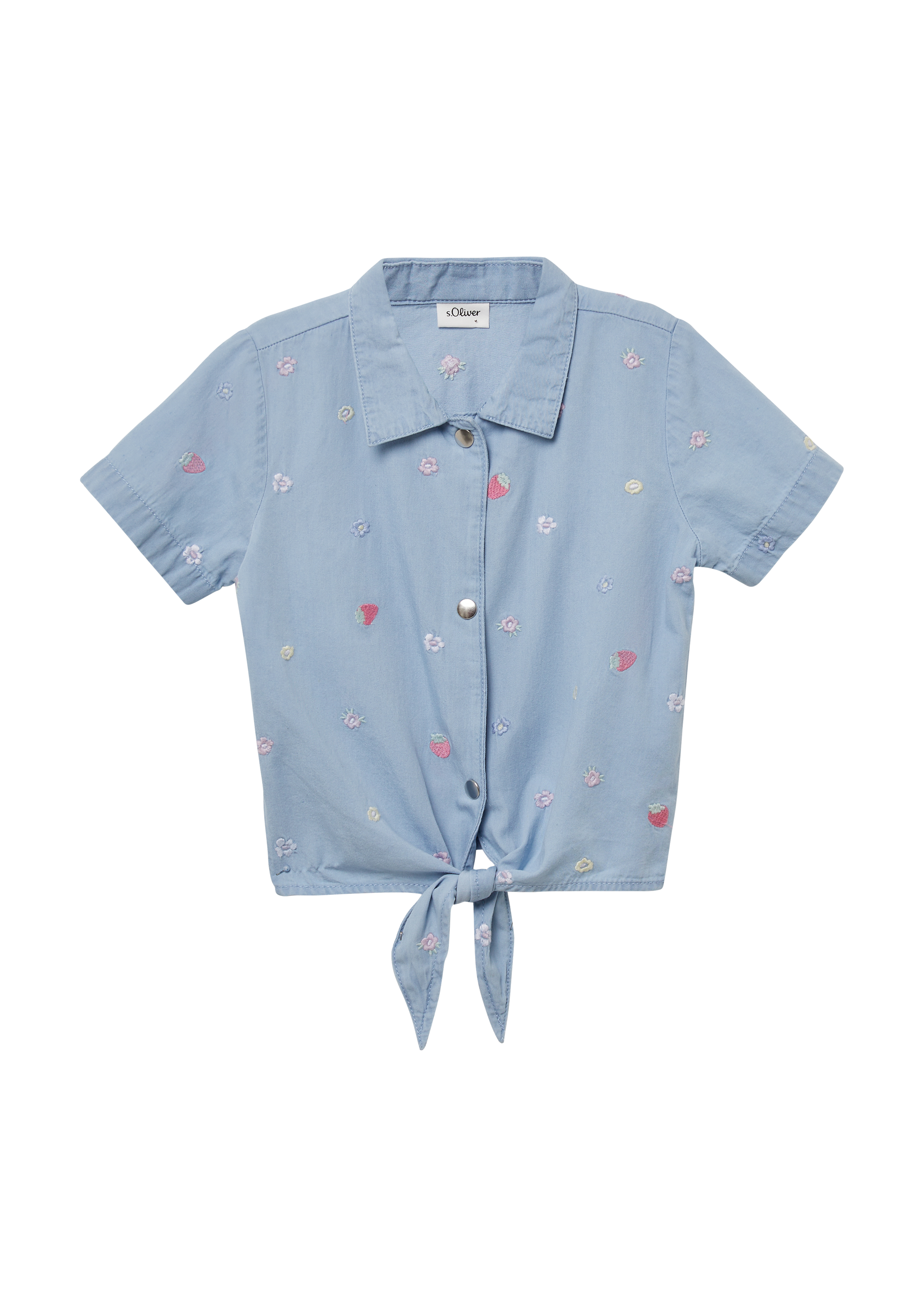 s.Oliver - Gewaschene Bluse aus Denim mit All-over-Stickerei, Kinder, blau