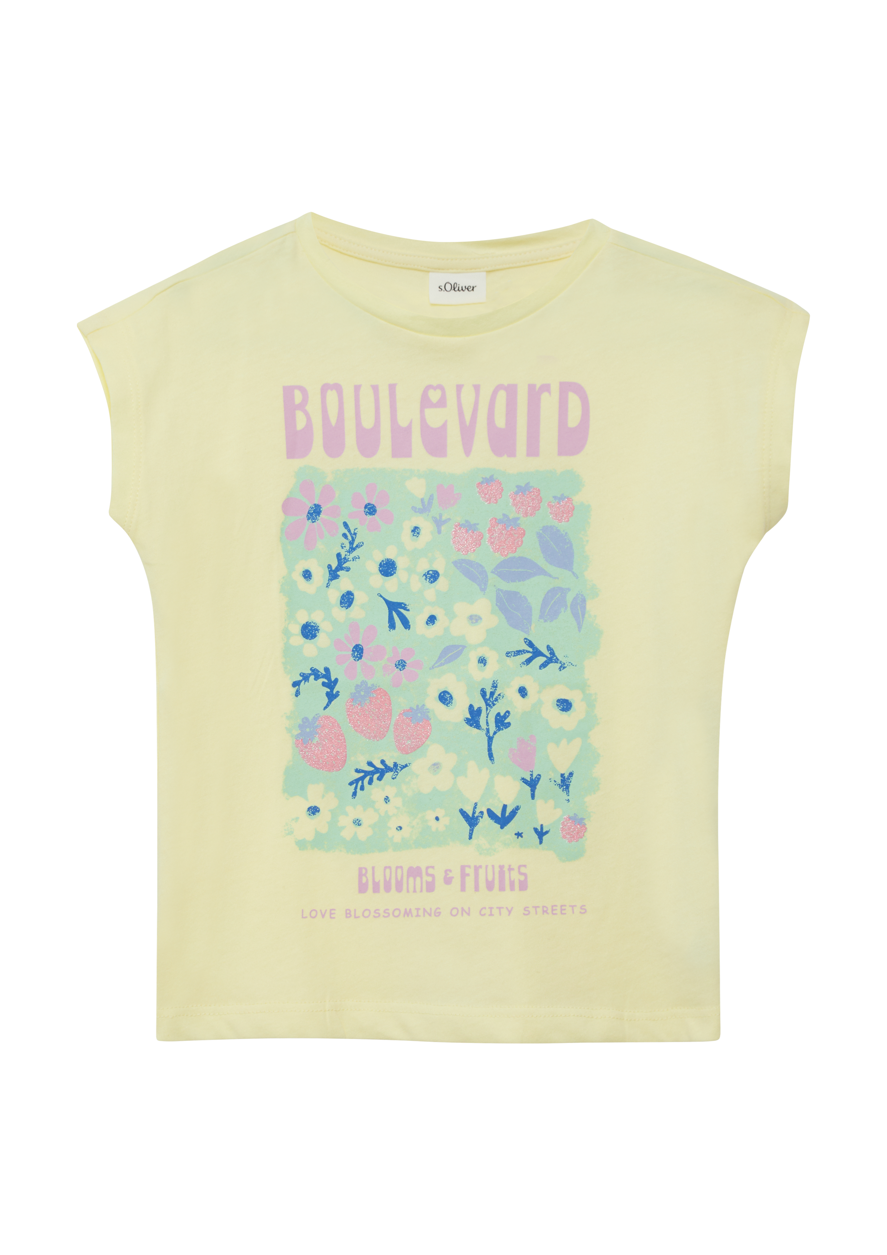 s.Oliver - T-Shirt mit Glitzerprint in V-Shape, Kinder, gelb