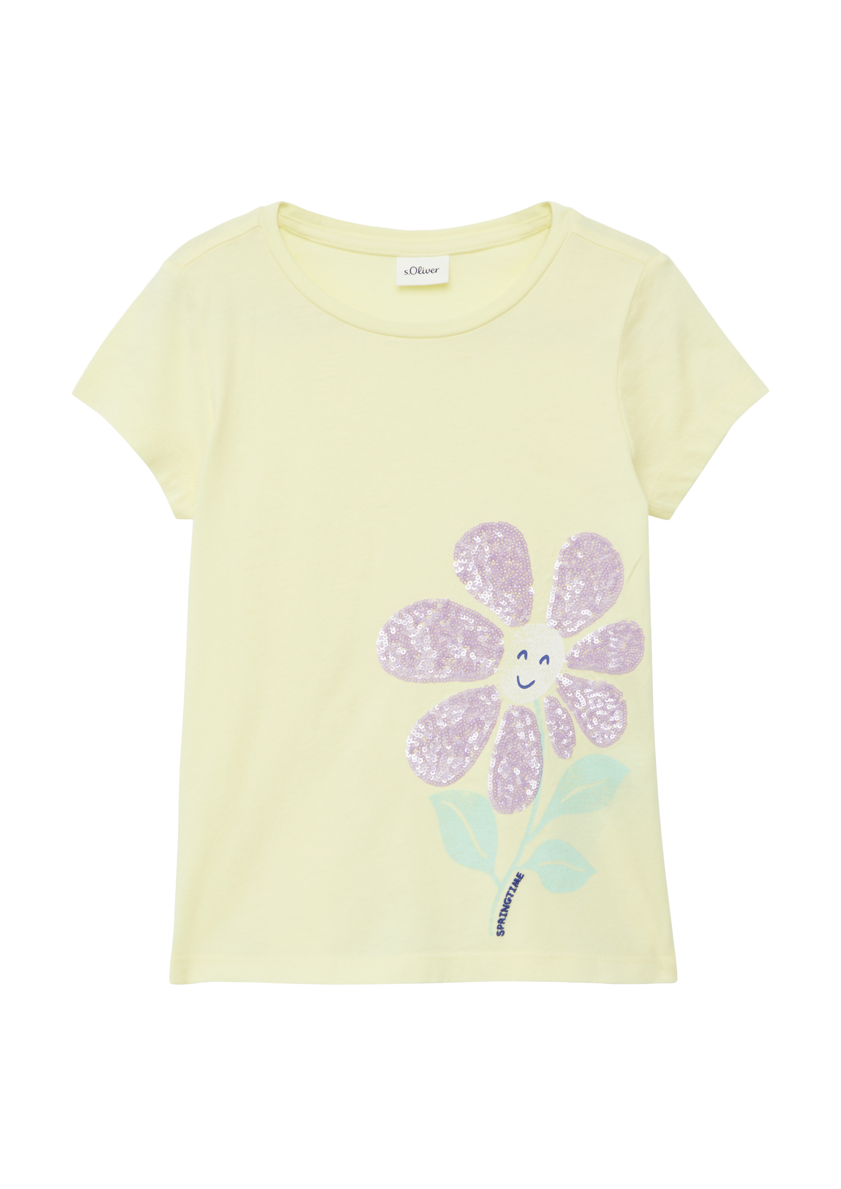 s.Oliver - Ausgestelltes T-Shirt mit Frontprint und Pailletten, Kinder, gelb