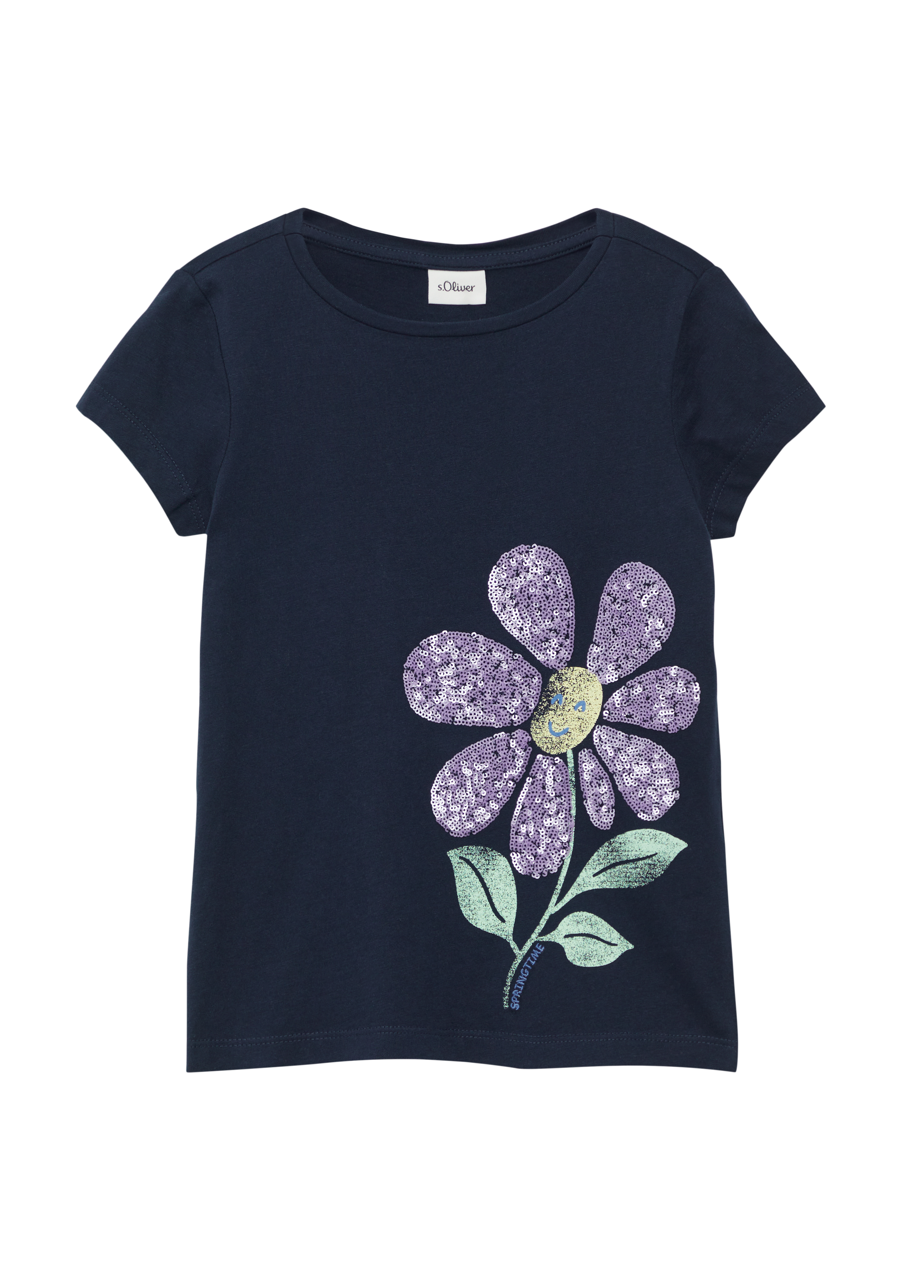 s.Oliver - Ausgestelltes T-Shirt mit Frontprint und Pailletten, Kinder, blau