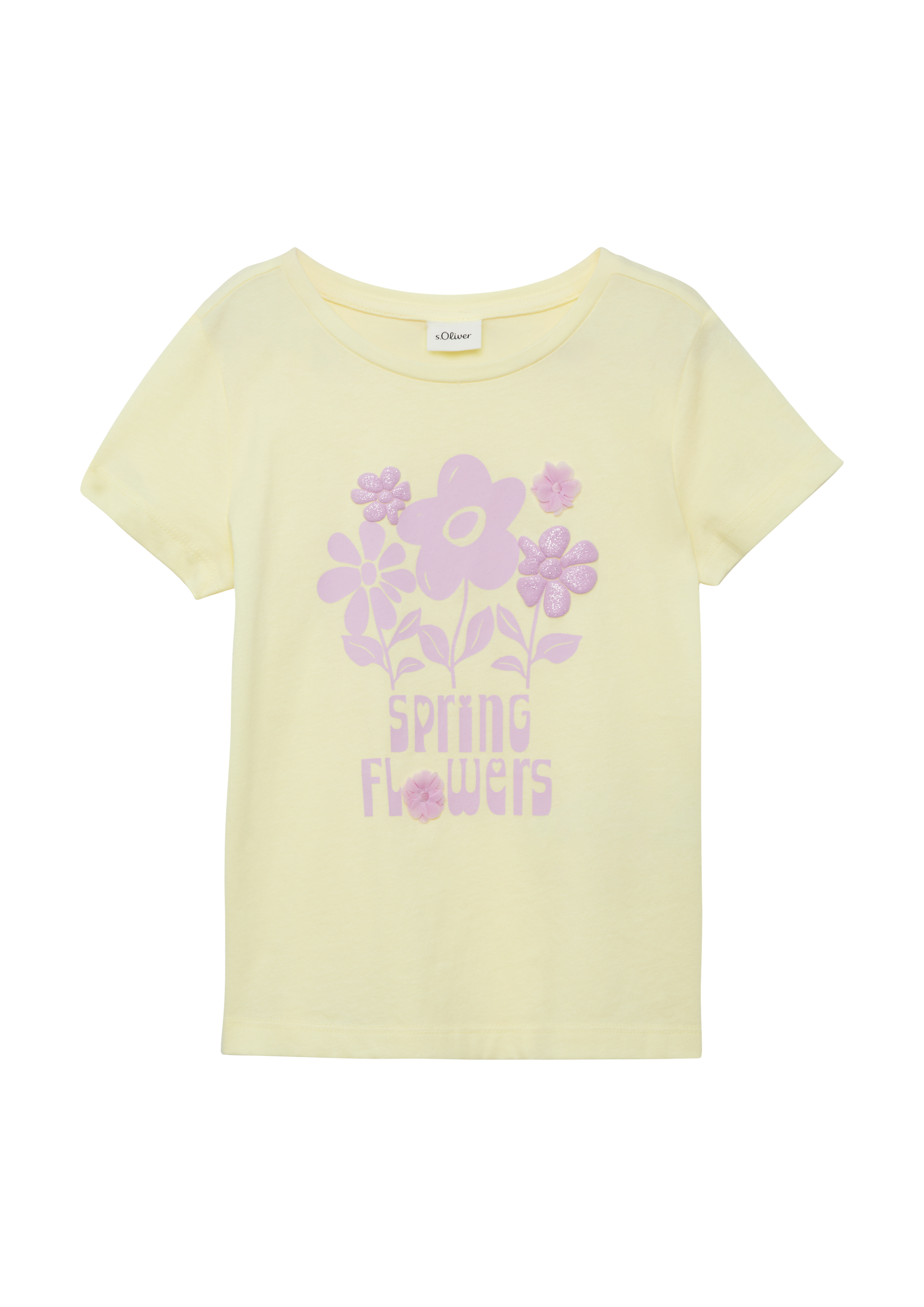 s.Oliver - T-Shirt mit Glitzerprint und Applikation im Loose Fit, Kinder, gelb
