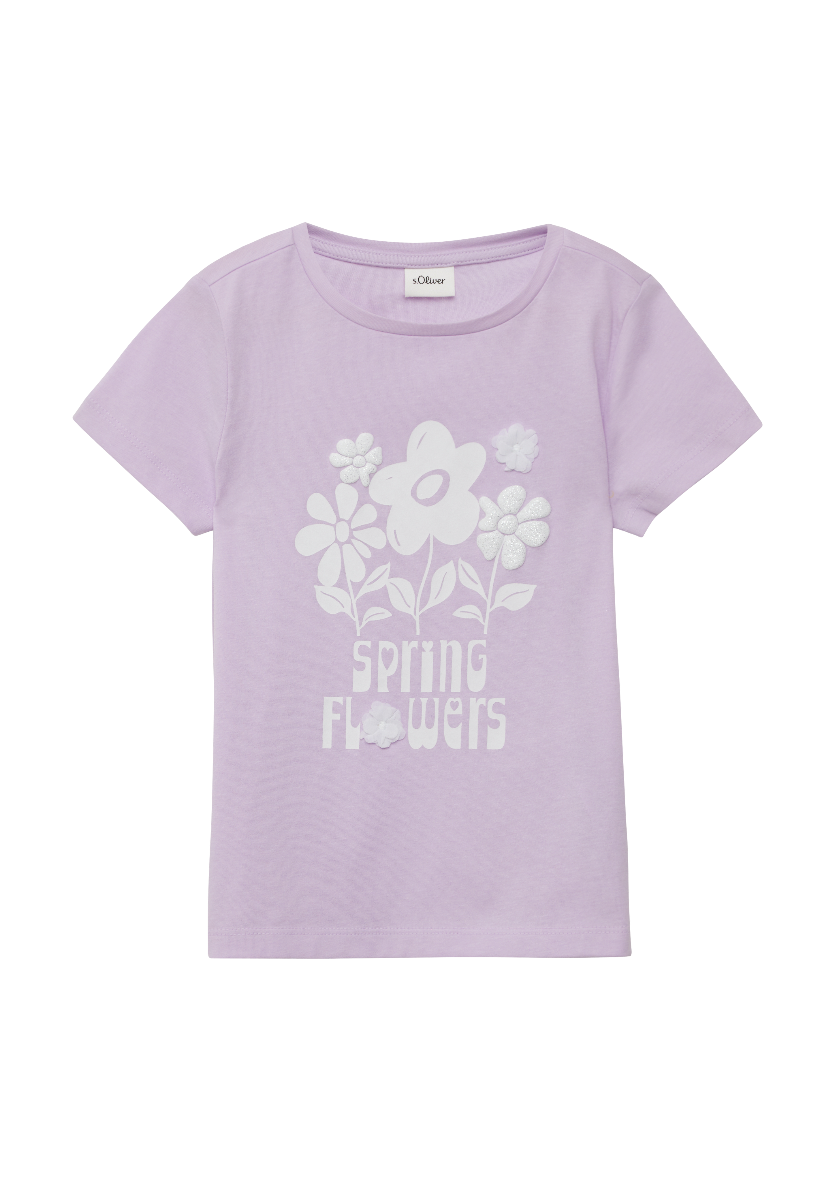 s.Oliver - T-Shirt mit Glitzerprint und Applikation im Loose Fit, Kinder, lila
